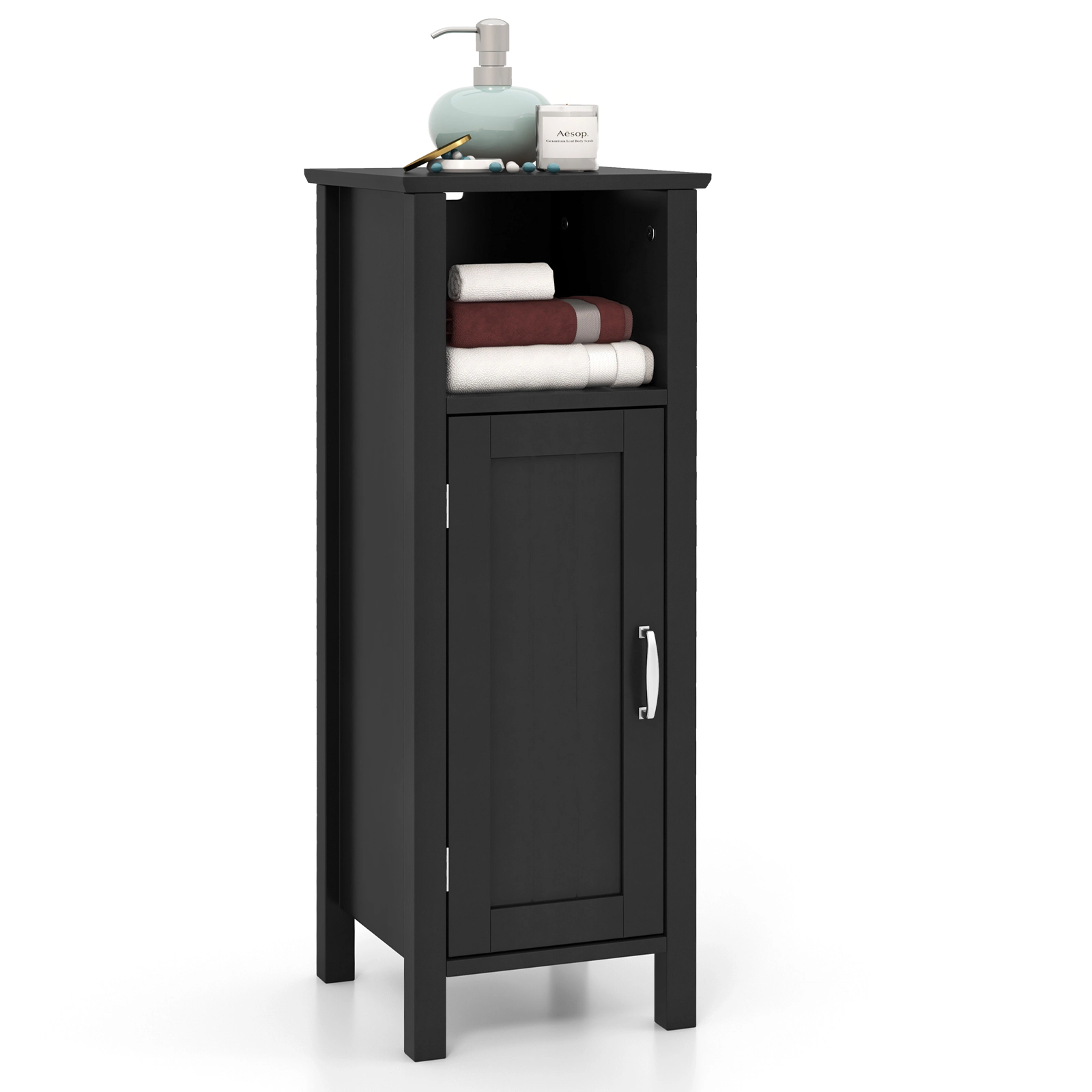 SUGIFT Black 66-lb Top Capacity 12-in Square 2-Tier Bathroom Storage Cabinet with Open Compartment and 4 Solid Legs