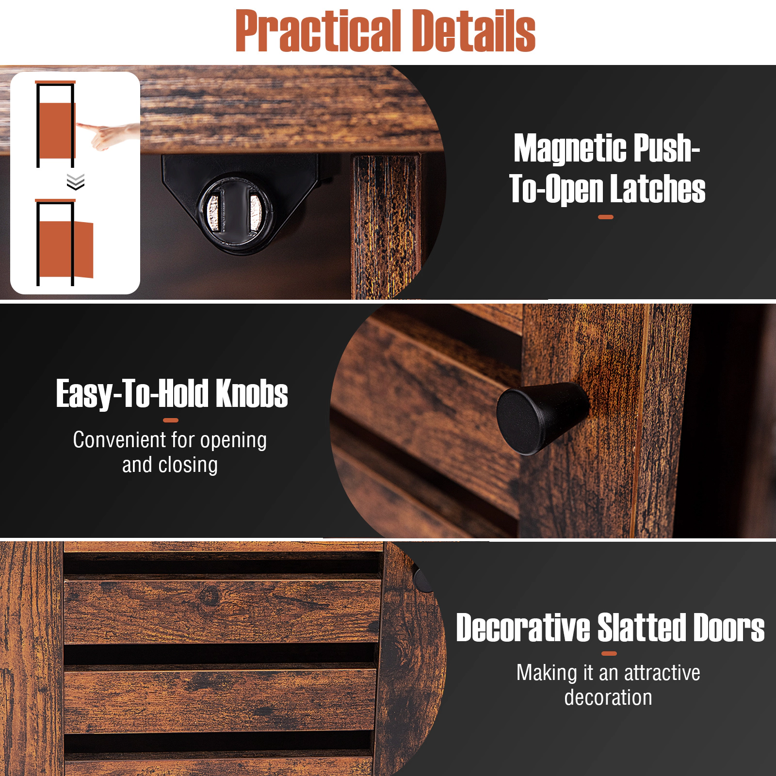 SUGIFT 39.5-in 760-lb Total 200-lb Top Rustic Brown Industrial Buffet Sideboard with Push-to-Open Louvered Door