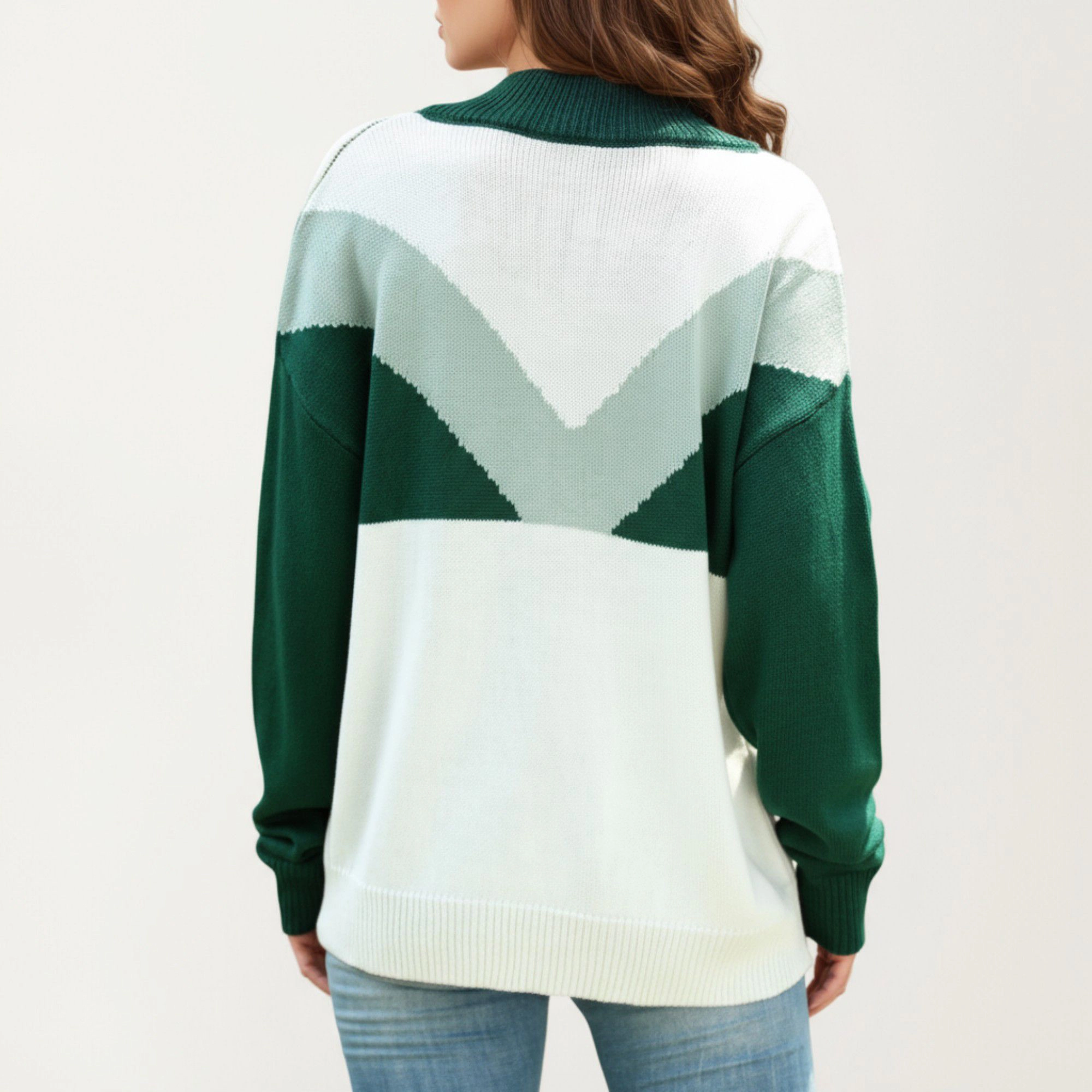 Anna-Kaci Women's Color Block Long Sleeve Knit Sweater with Button Collar and Ribbed Hem