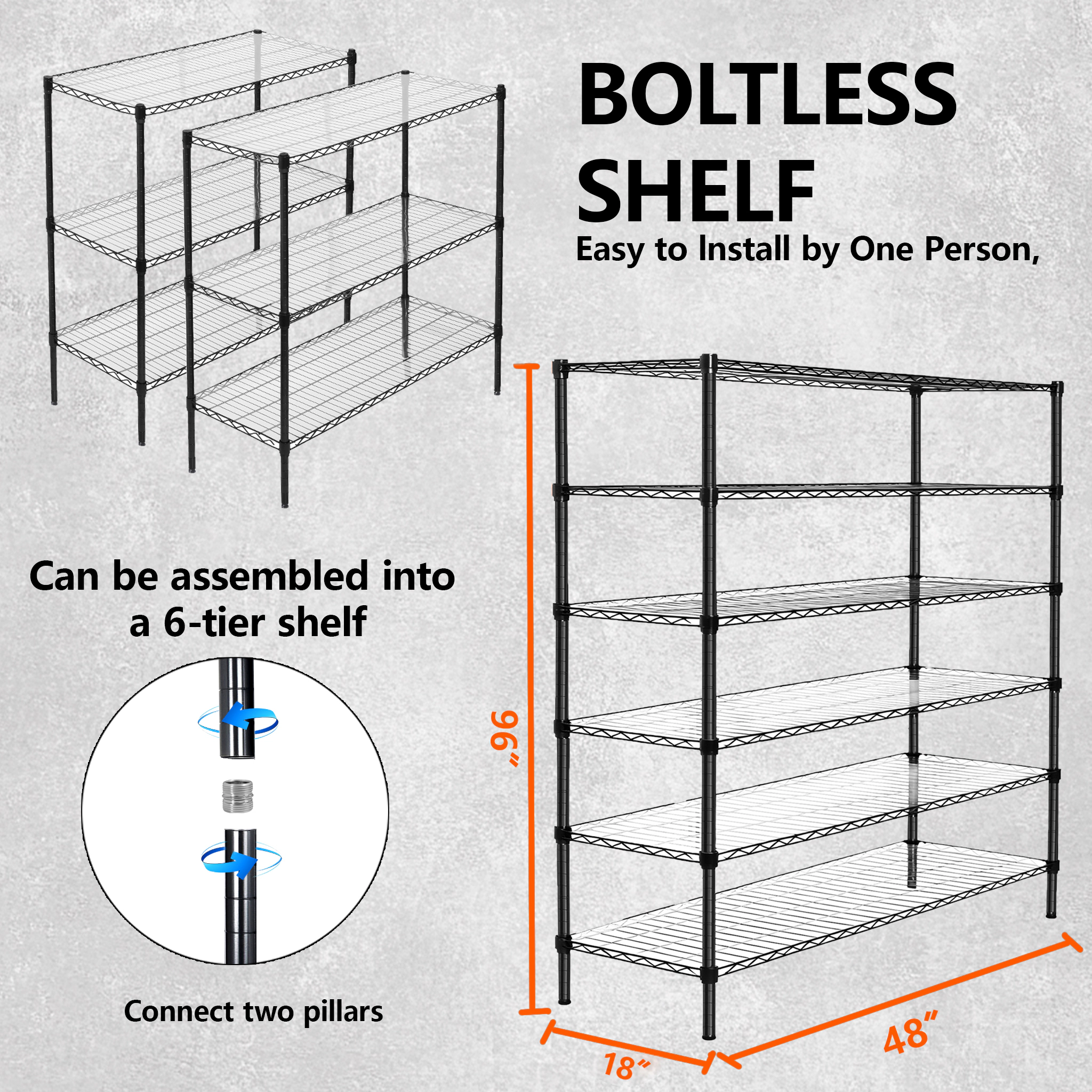 Flynama 3 Tier Wire Shelving 1050lbs 48L x 18D x 96H in Set of 2 with Liners Adjustable Heavy Duty Storage in Black