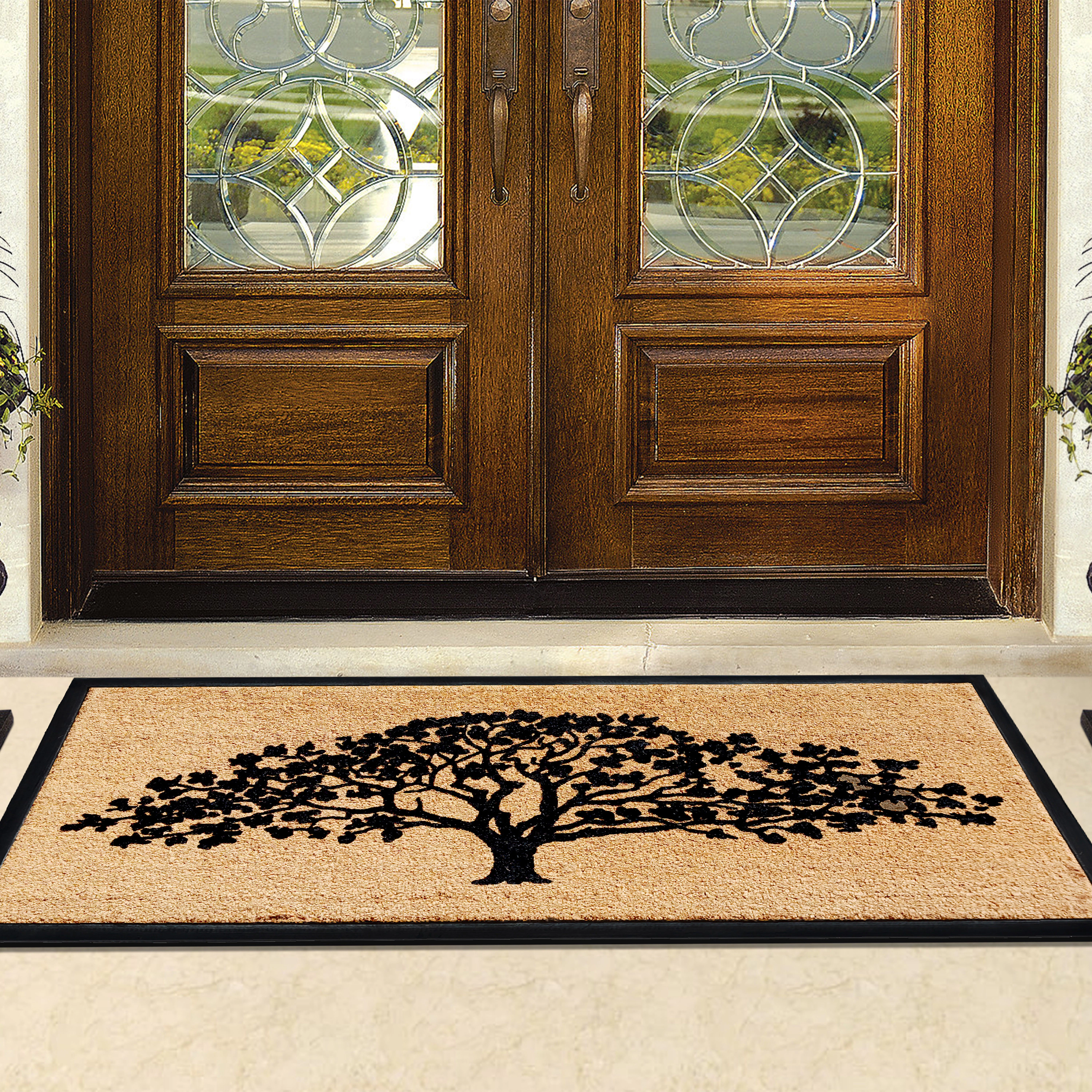 A1HC Coir and Rubber Door Mat 30x60 Inches Anti-Shed Fade-Resistant Heavy Duty Oak Tree Black