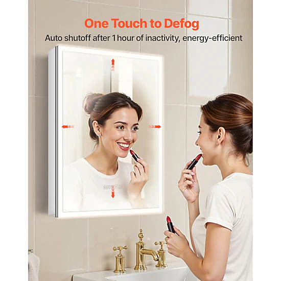 HONGGE Lighted Medicine Cabinet with Mirror Recessed or Wall Mount 3 Color Dimmable LED Bathroom Medicine Cabinet with