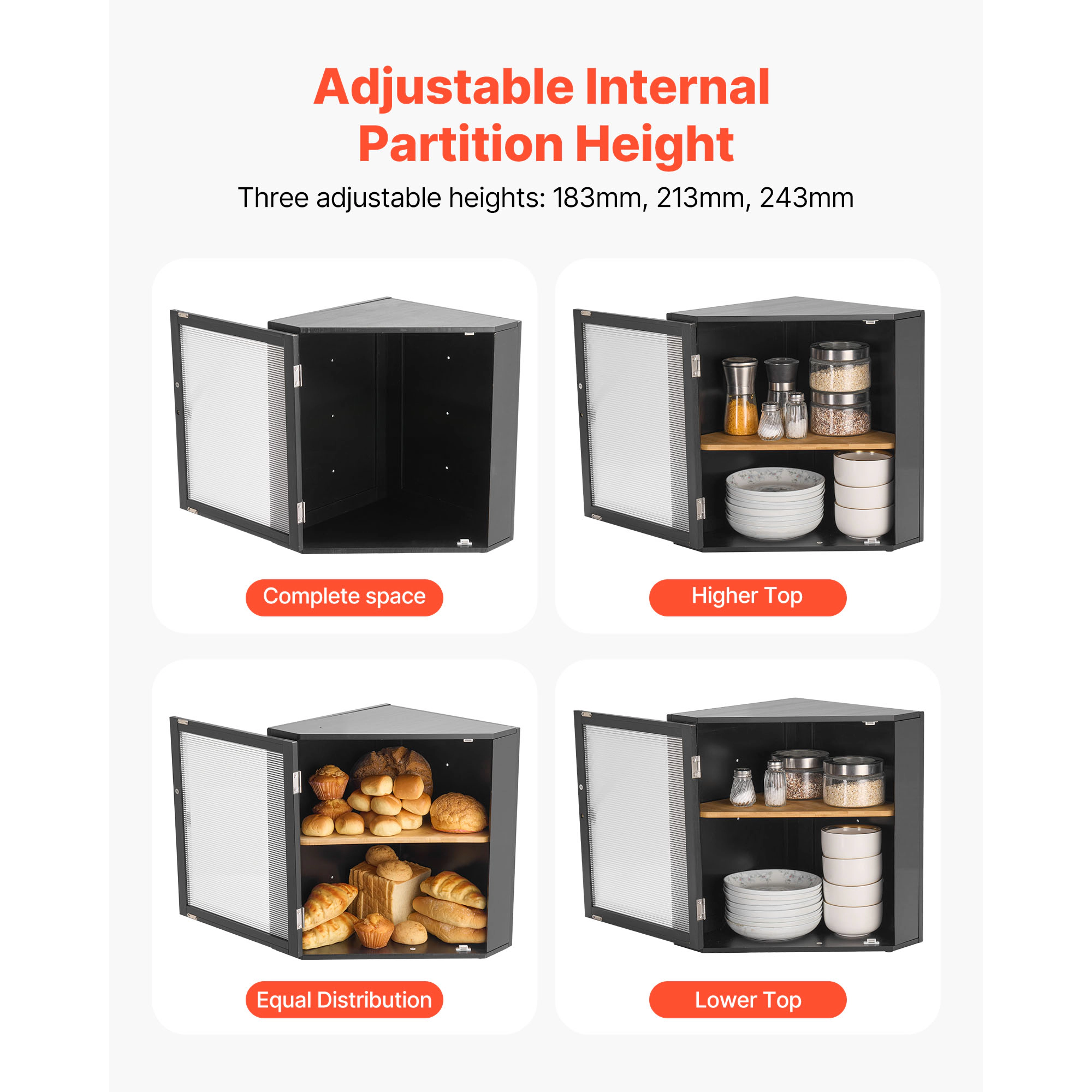 HONGGE Corner Bread Box for Kitchen Counter Double Layer Large Capacity Bamboo Storage Container Farmhouse Wooden