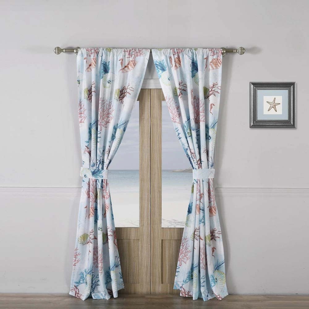 Barefoot Bungalow Sarasota Window Curtain Panel Pair With Tiebacks - 42x84", Multicolor