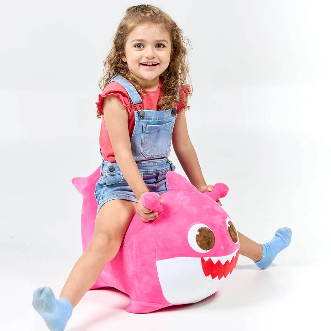 Pinkfong Kids Mommy Shark Musical Bouncy Ride-On Toy - Soft Plush Hopper with Iconic Song