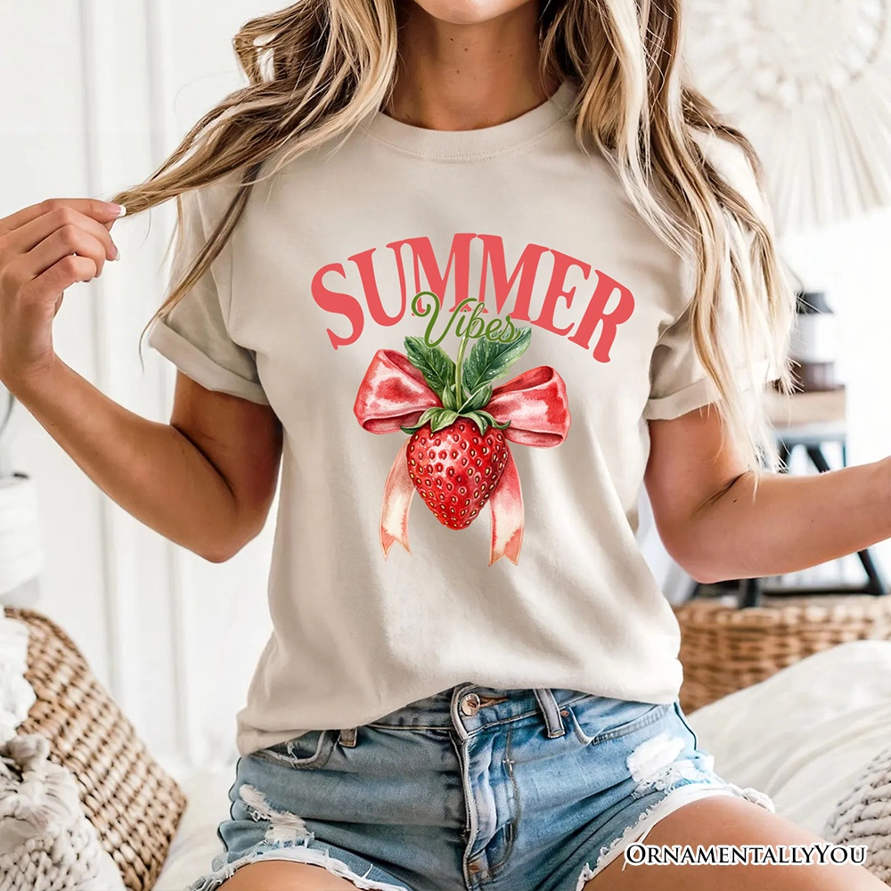 OrnamentallyYou Womens Summer Vibes Strawberry T-Shirt