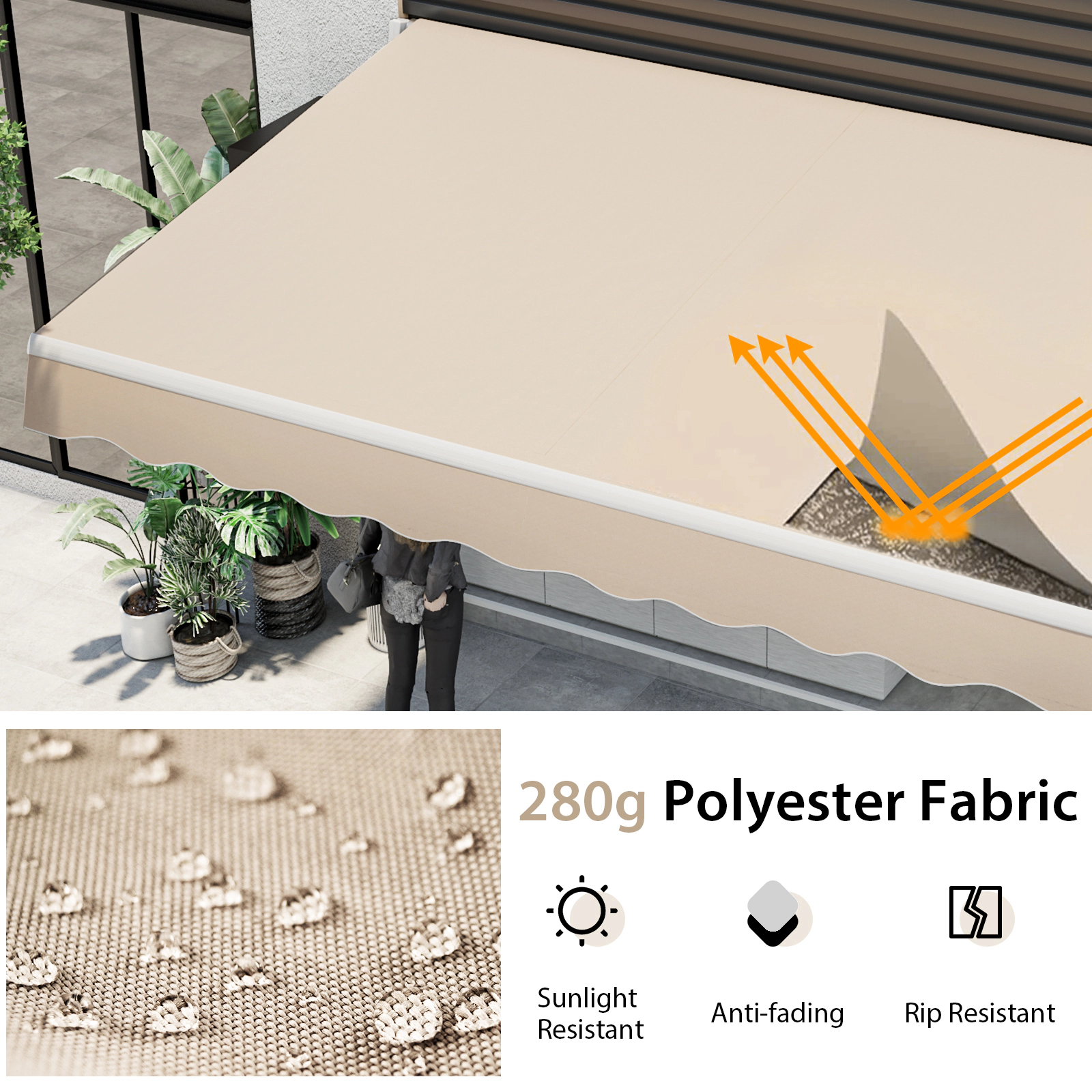 SUGIFT Beige 12-ft x 10-ft Manual Retractable Awning Outdoor Sun Shade Shelter with Crank Handle