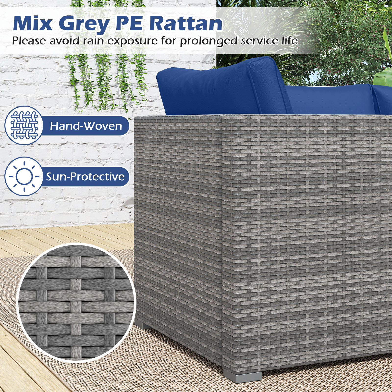 SUGIFT 3-Piece PE Rattan Patio Sectional Sofa Set Cushions 400-lb Capacity Modular Right/Left Arm & Armless Sofas Mix