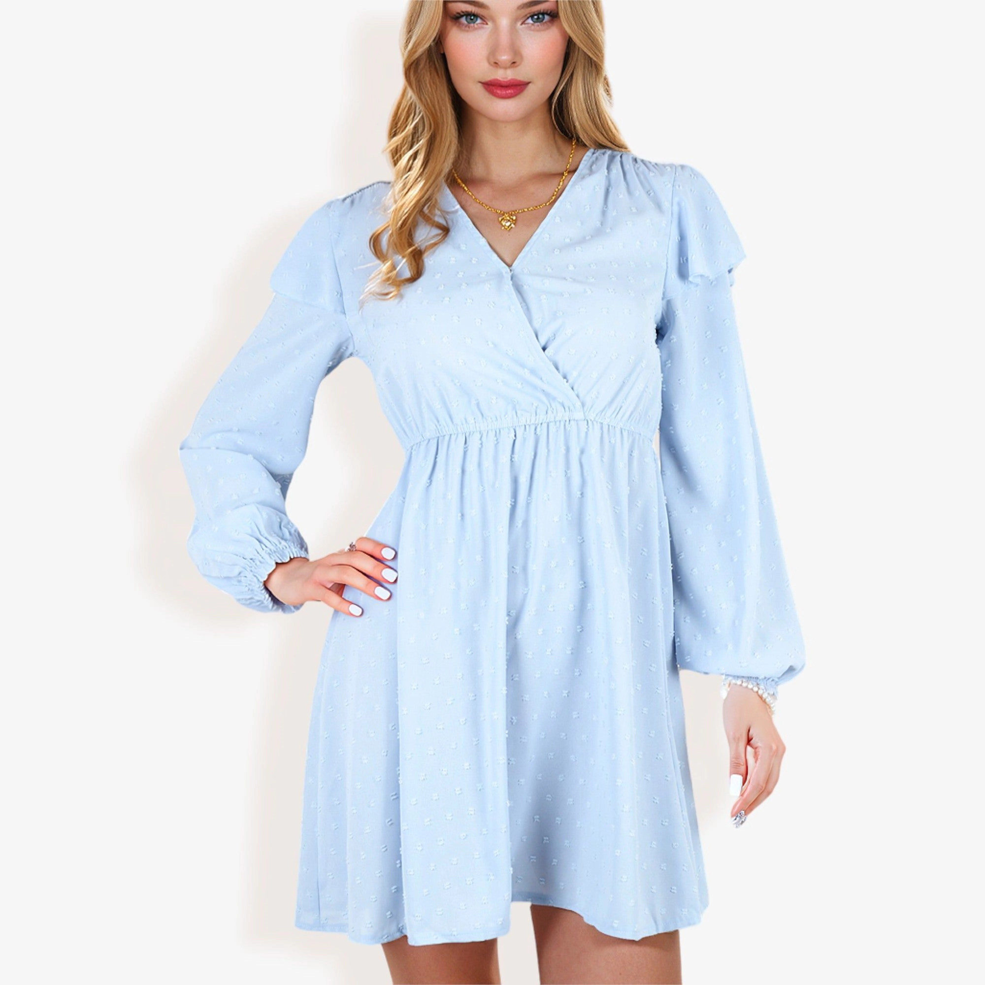 Anna-Kaci Women's V-Neck Polka Dot A-Line Dress with Ruffle Cutout Shoulders