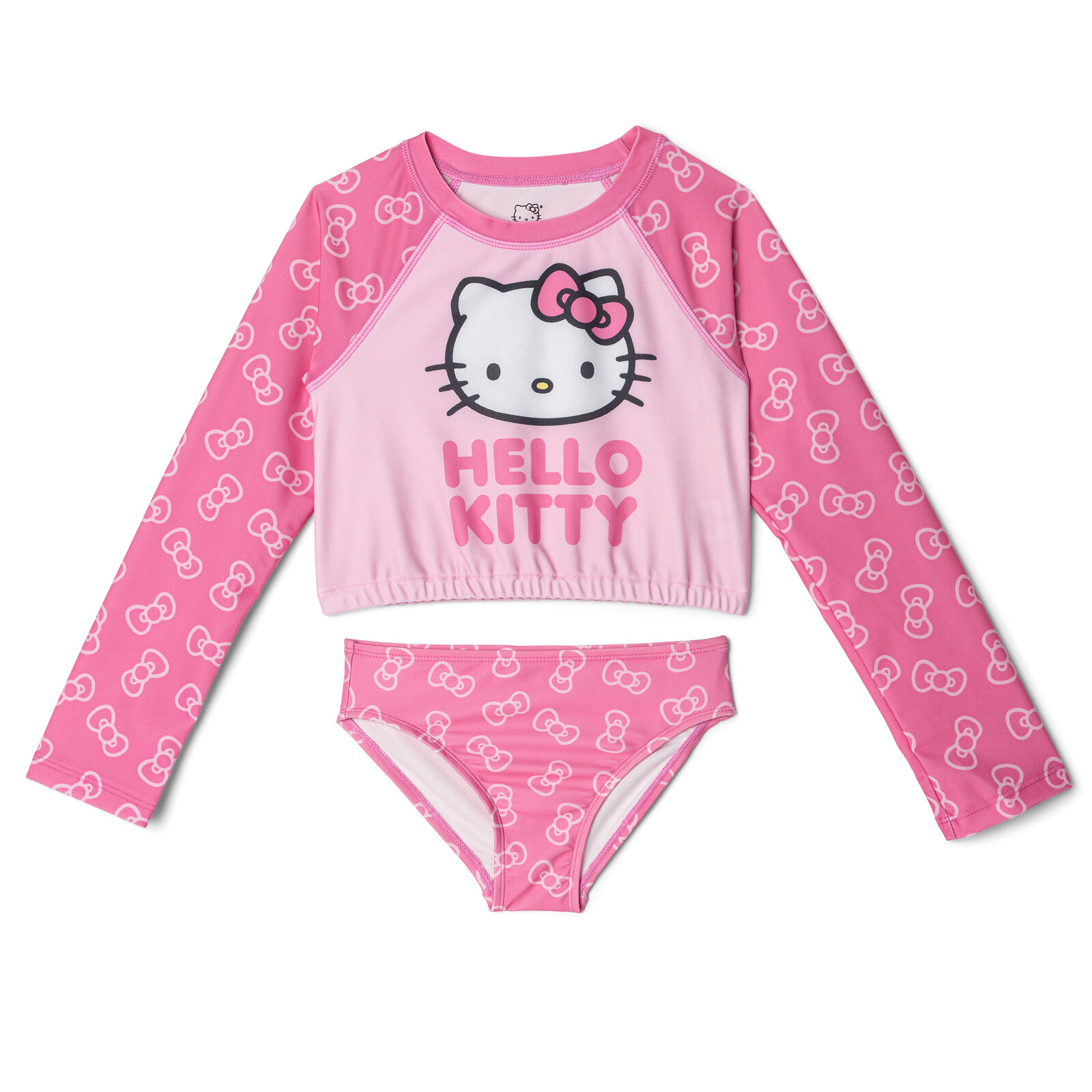 Hello Kitty Girls' 2-Piece Long Sleeve Rash Guard and Bikini Set