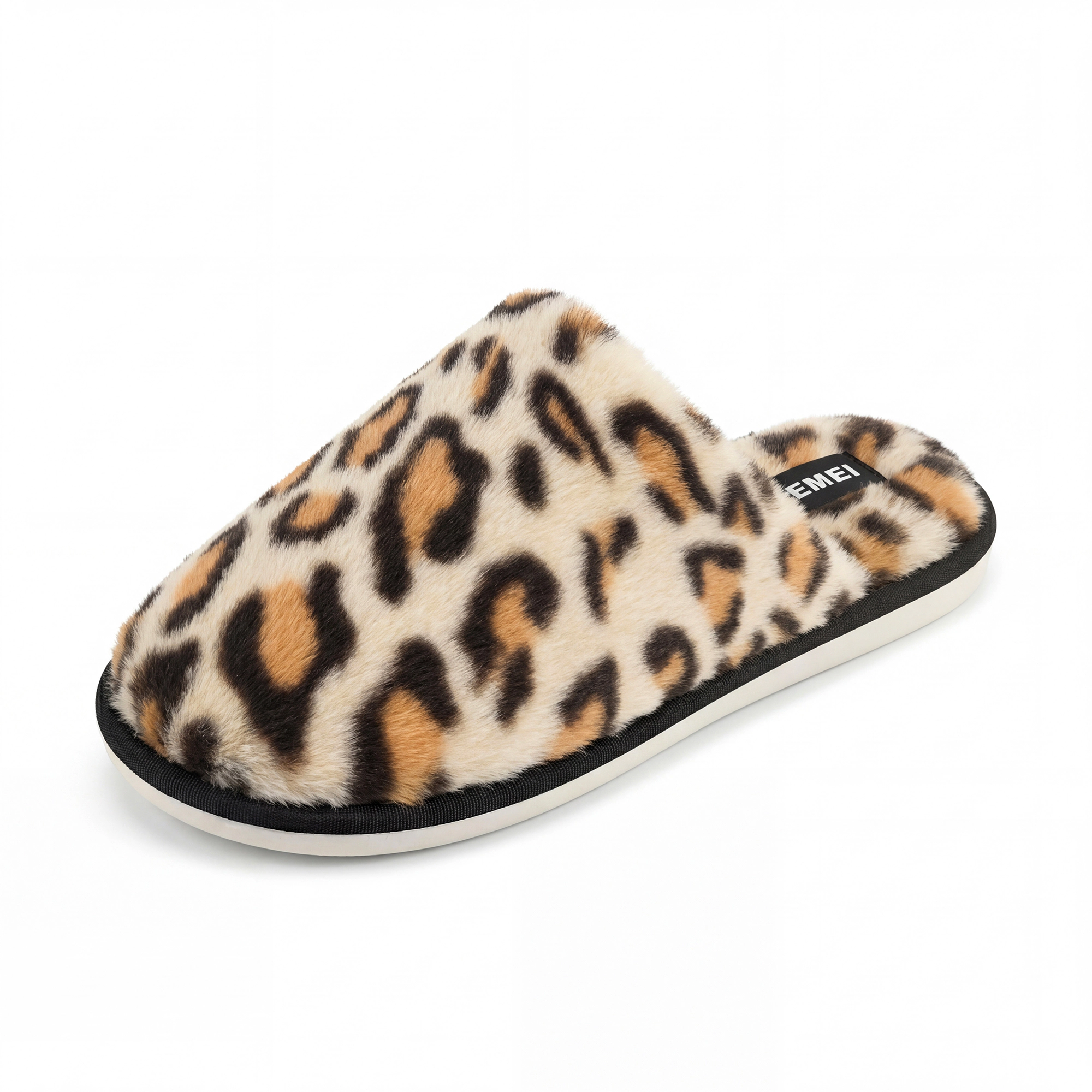 BLISSFUL STEP Women's Fuzzy Leopard Print Non-slip Indoor House Slippers