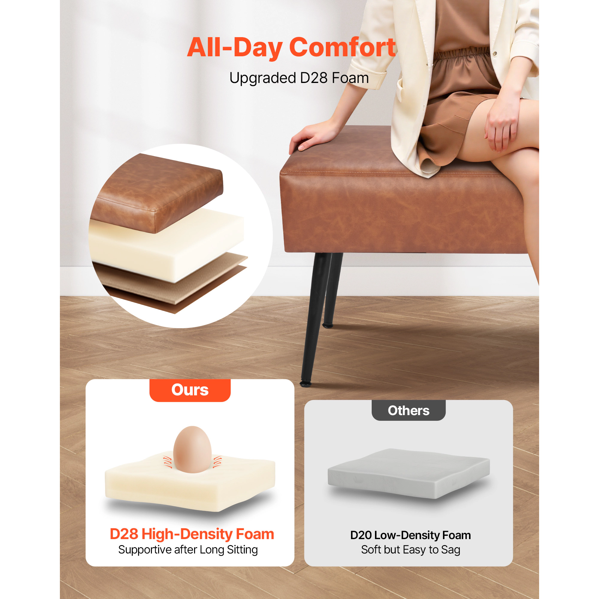 HONGGE Upholstered Leather Bench with Legs for Entryway, Shoe Bench Seat for Living Room, Dining Room, End of Bed