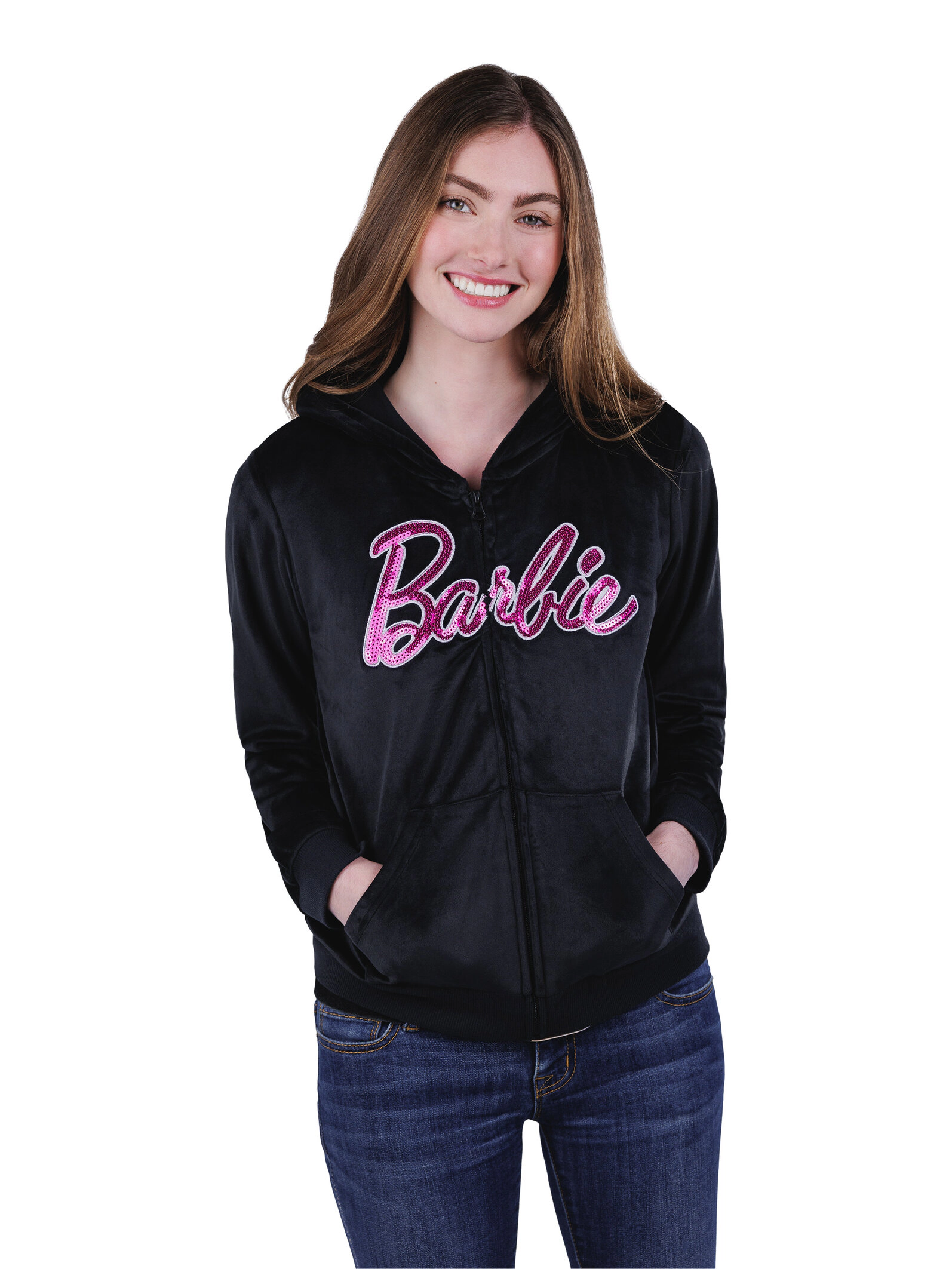 Barbie Women's Velour Zip-Up Hoodie