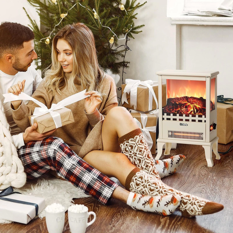 Electric Fireplace Stove with 3D Flame Effect, 1500W Electric Fireplace Heater, Built-In Thermostat for Indoor