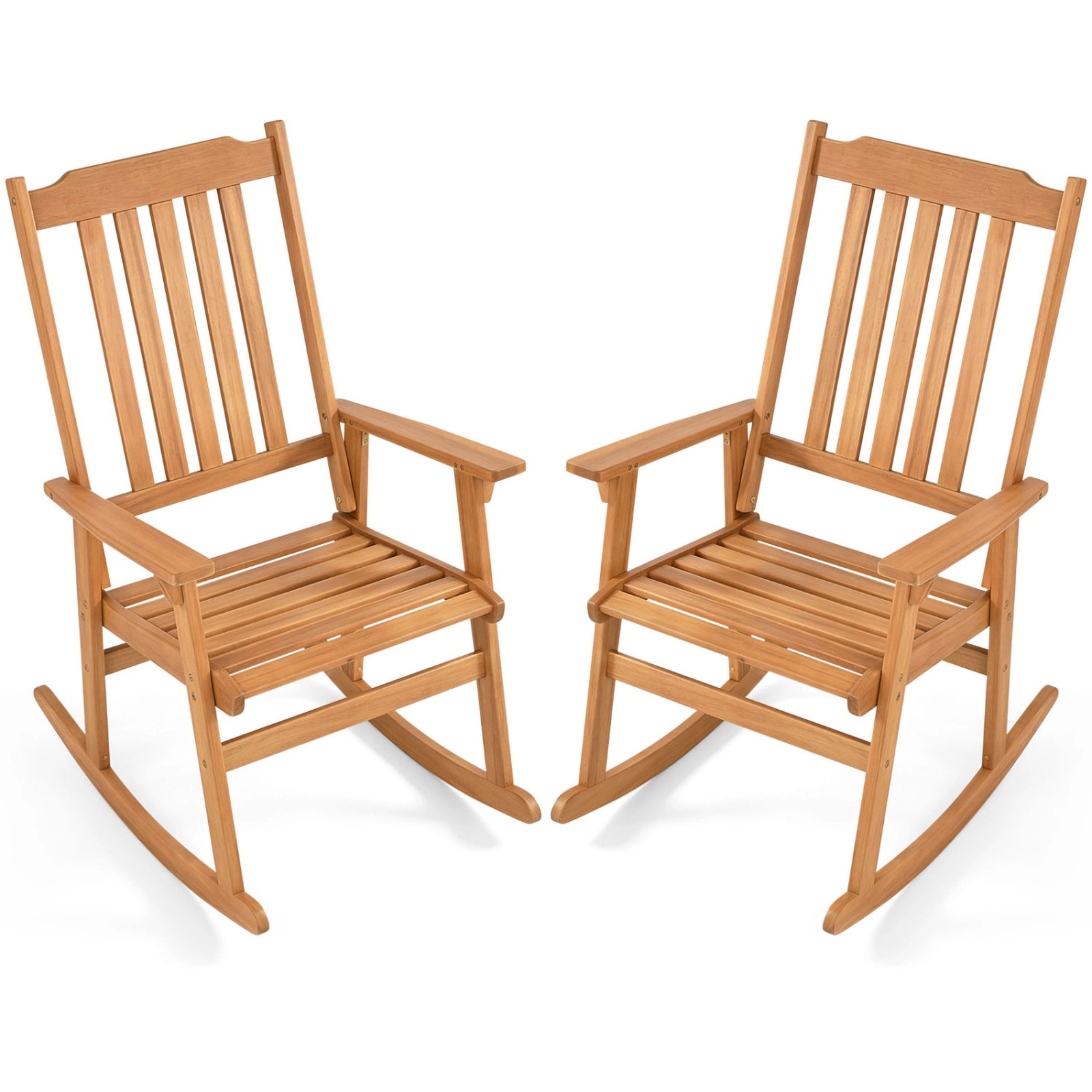 SUGIFT Acacia Wood Oversized Rocking Chair with High Back and Armrests 400-Lb Capacity Natural