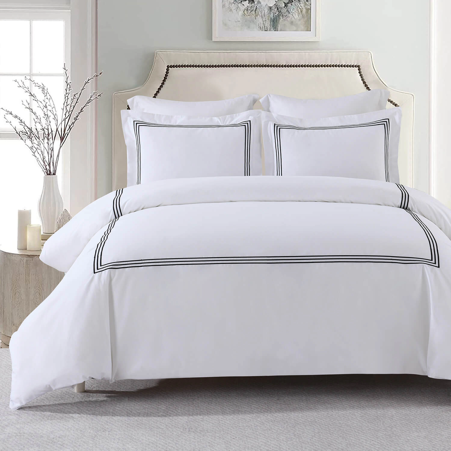 Egyptian Linens Adeline Embroidered Percale Cotton Duvet Cover Set
