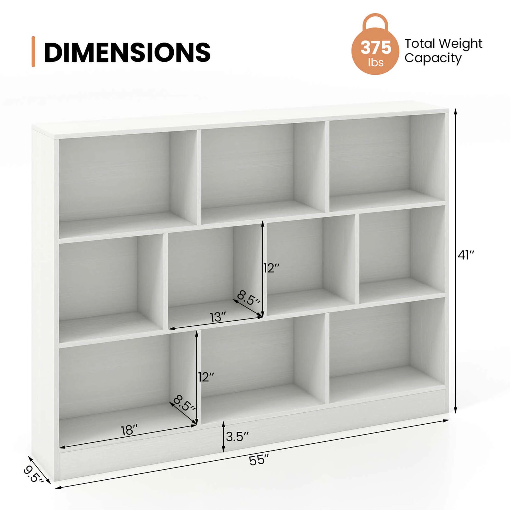 Costway 10-Cube Bookcase 41" Wooden Toy Storage Organizer for Kids Bookshelf Natural