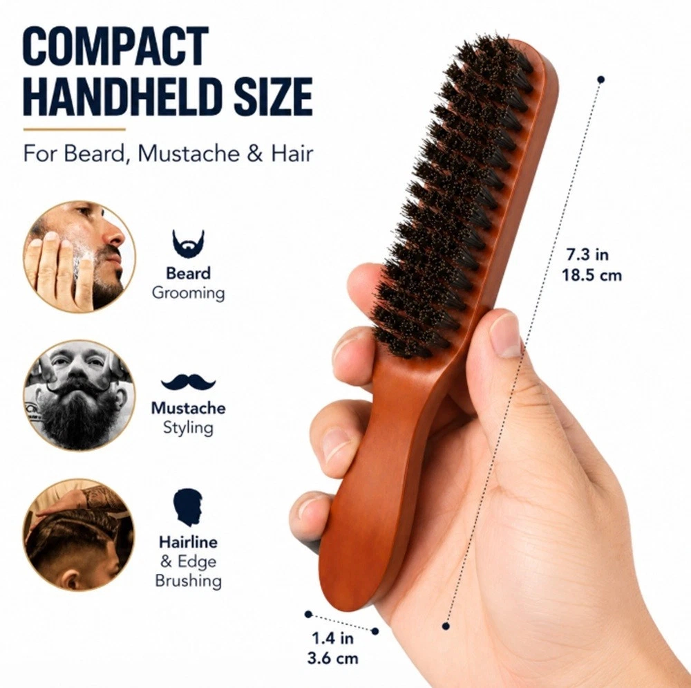 Home Collection Men's Boar Bristle Beard Brush for Mustache & Beard Grooming