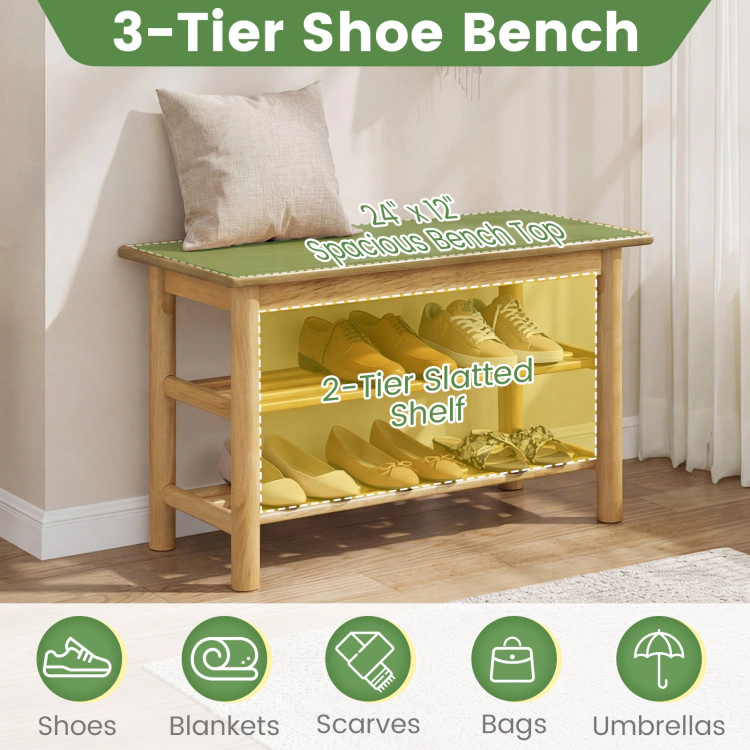 Hivvago Shoe Rack Bench 3-Tier Rubberwood Shoe Changing Bench