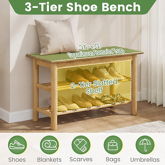 Hivvago Rubberwood Shoe Rack Bench