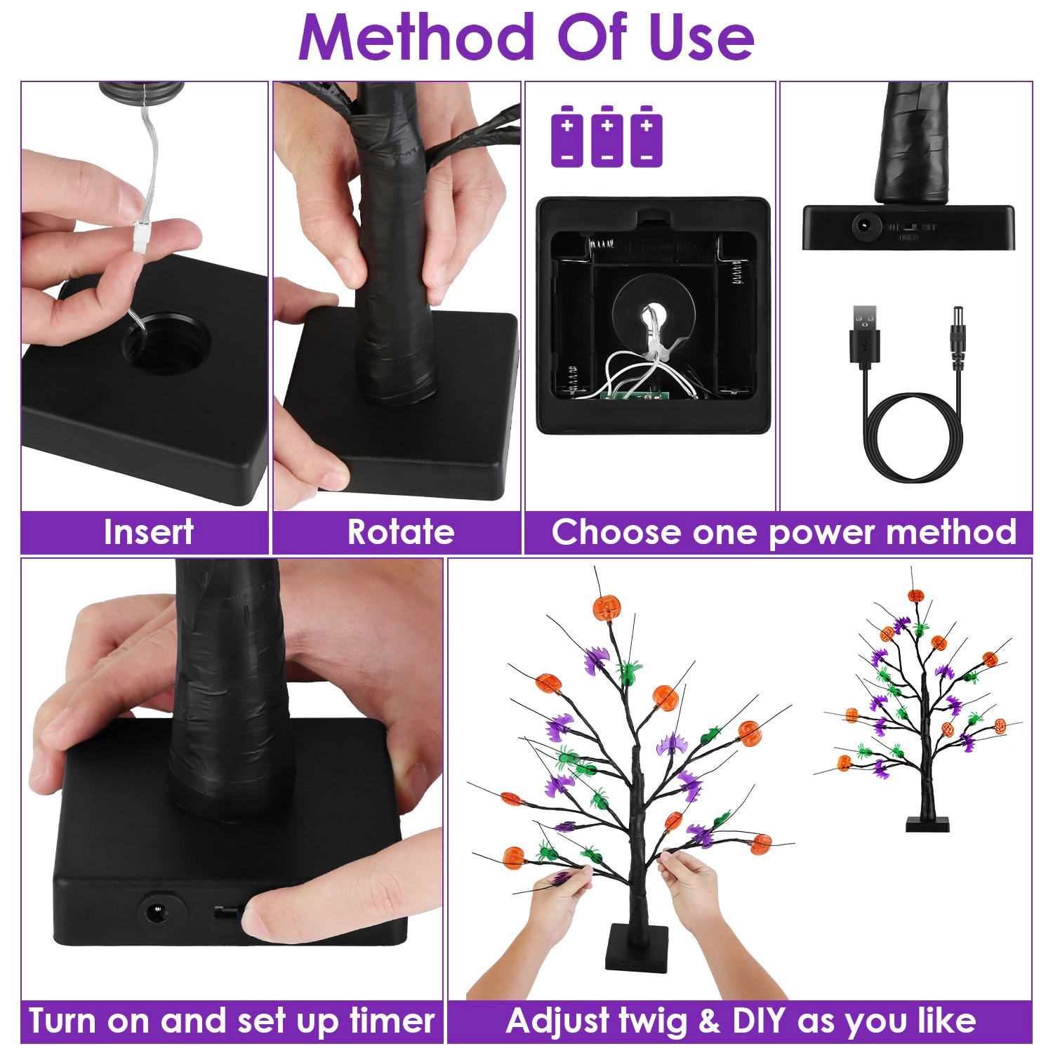 GBruno 2-Pack LED Halloween Tree Lights With Timer