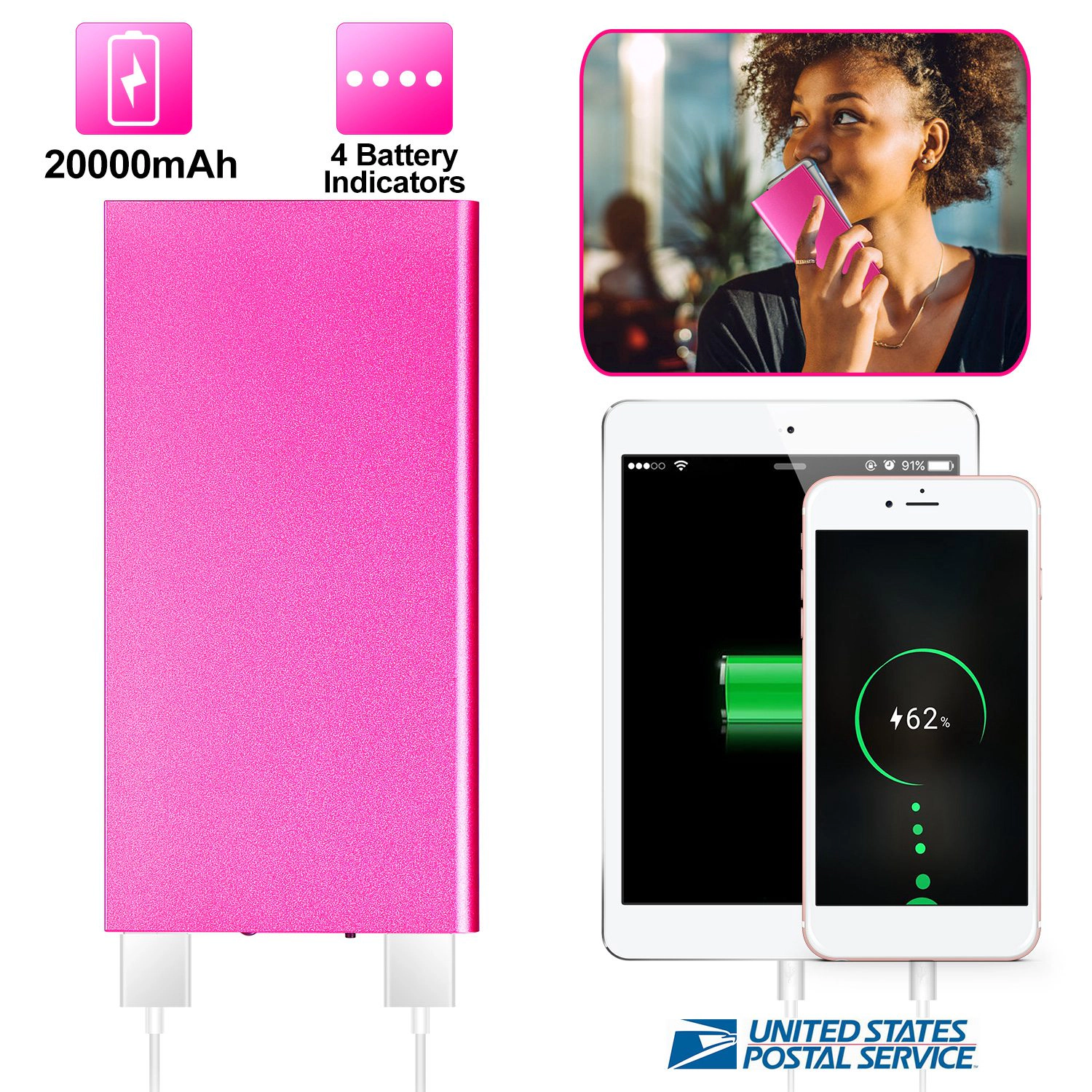 GBruno 20000mAh Dual-Port Power Bank With LED Light