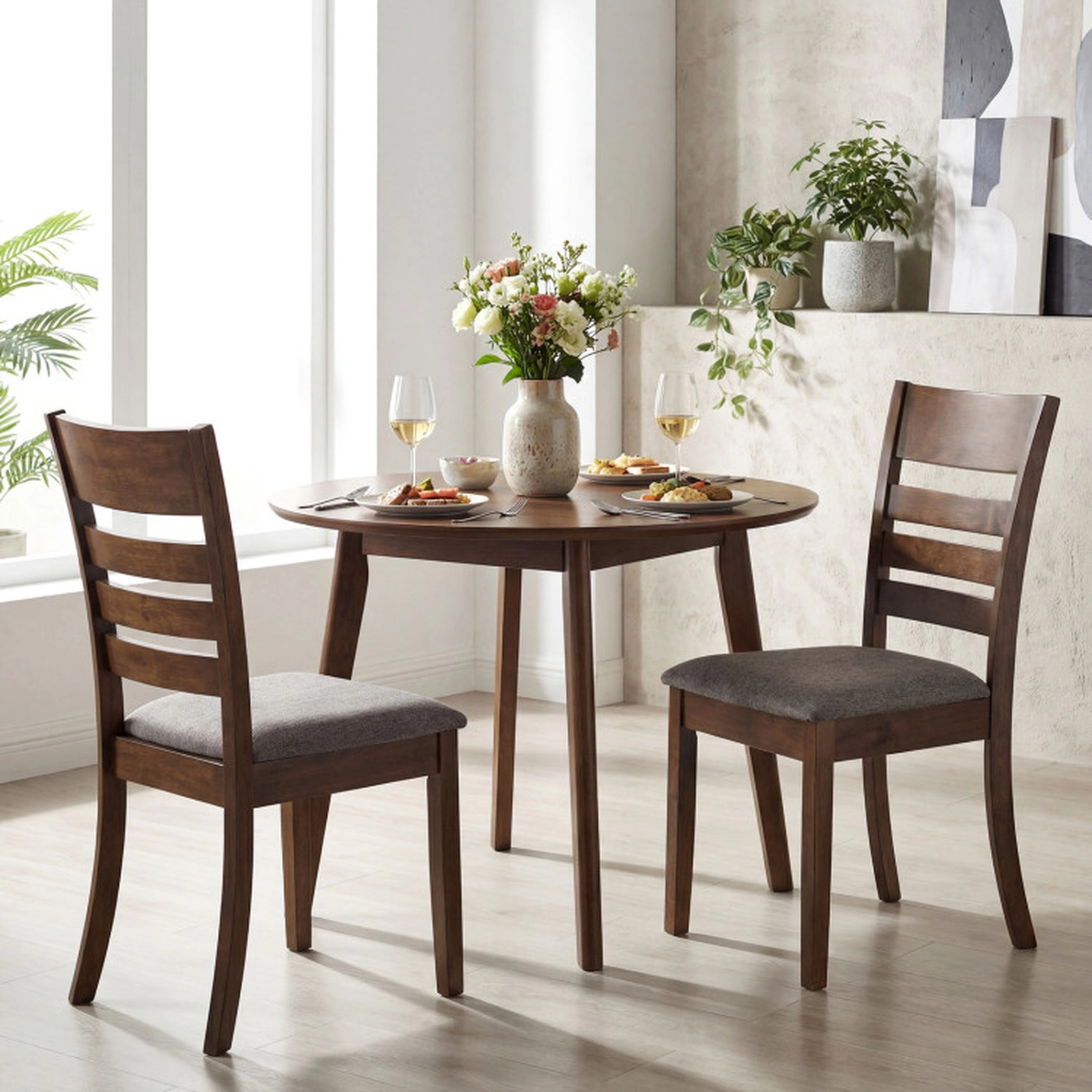SUGIFT Set of 4 Rubber Wood Slatted Back Upholstered Dining Chairs 17-in x 20.5-in x 35.5-in 346-lb Capacity Brown