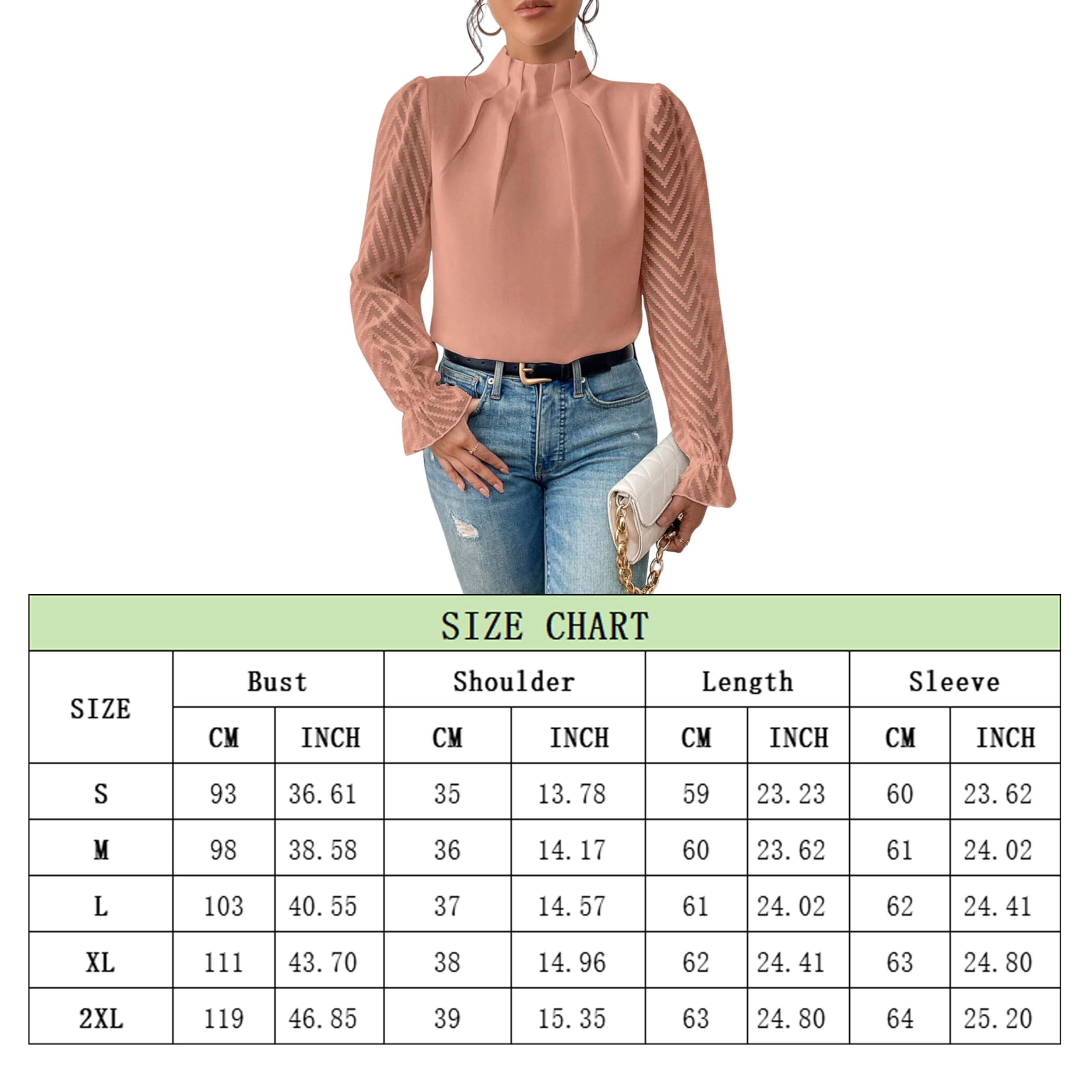 KOJOOIN Women’s Chiffon Shirt Mock Neck Office Dressy Blouses for Work Professional Long Sleeve Top