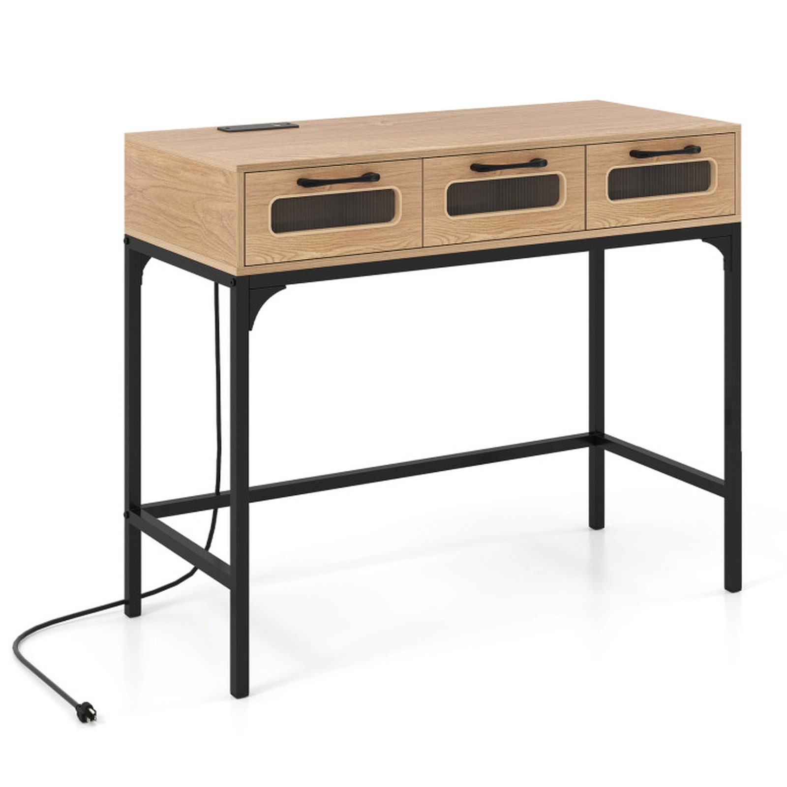 SUGIFT 35.5-in 100-lb Capacity Natural Console Table with Built-In Charging Station and 16-Color LED Lighting
