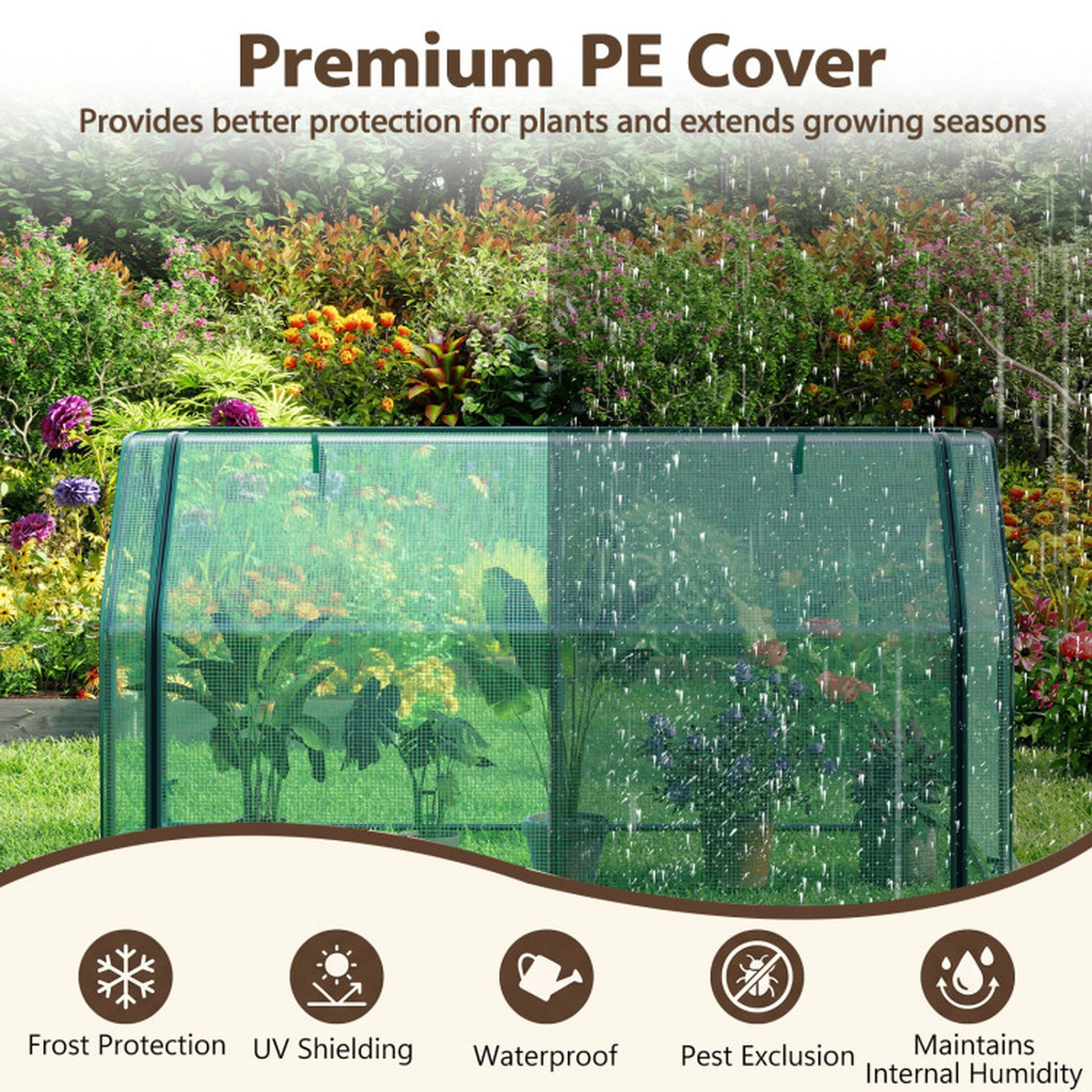 SUGIFT Green Portable Mini Greenhouse with PE Cover and Zippered Roll-Up Door 71-in W 36-in D 36-in H