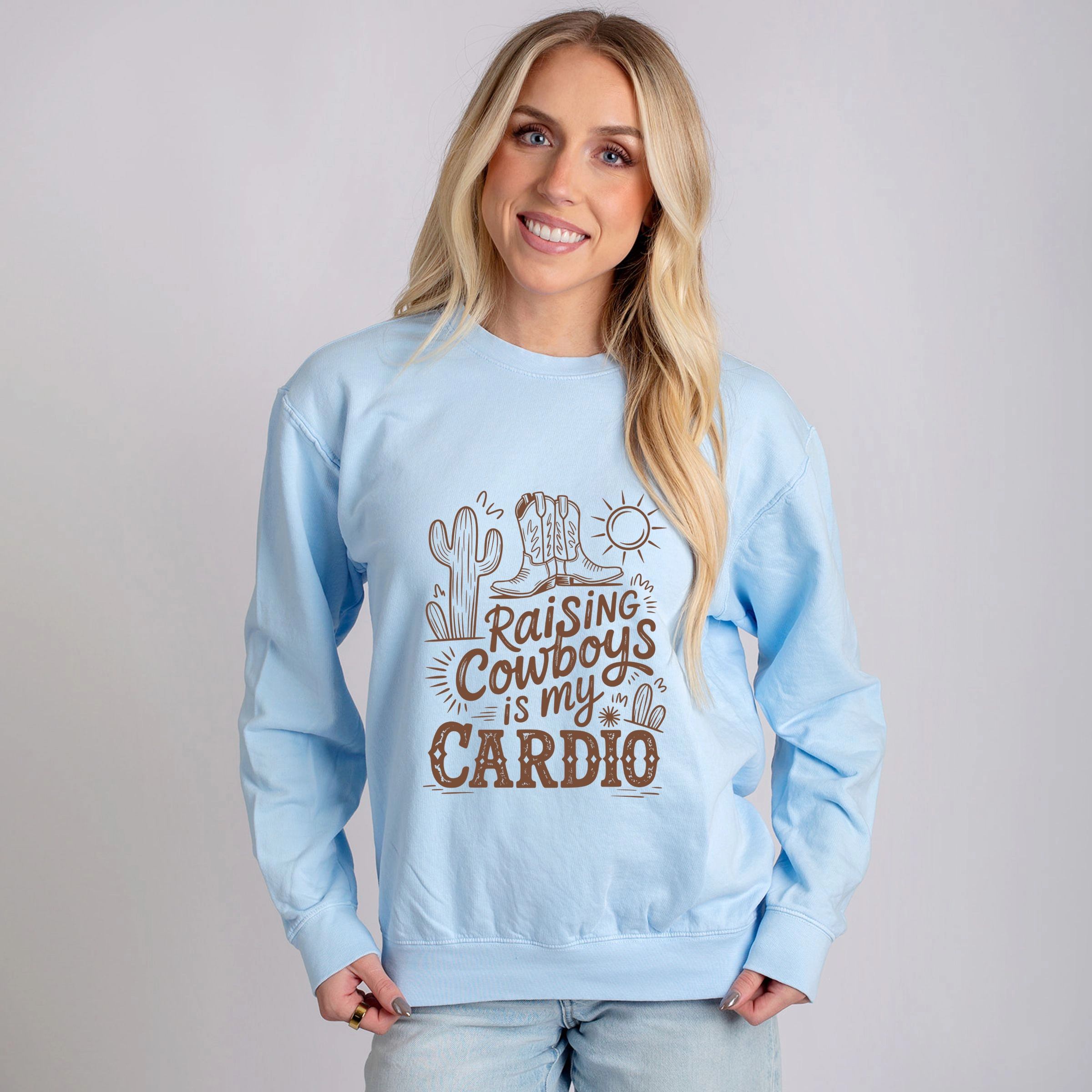 Simply Sage Market - Raising Cowboys Is My Cardio Women's Lightweight Garment Dyed Sweatshirt