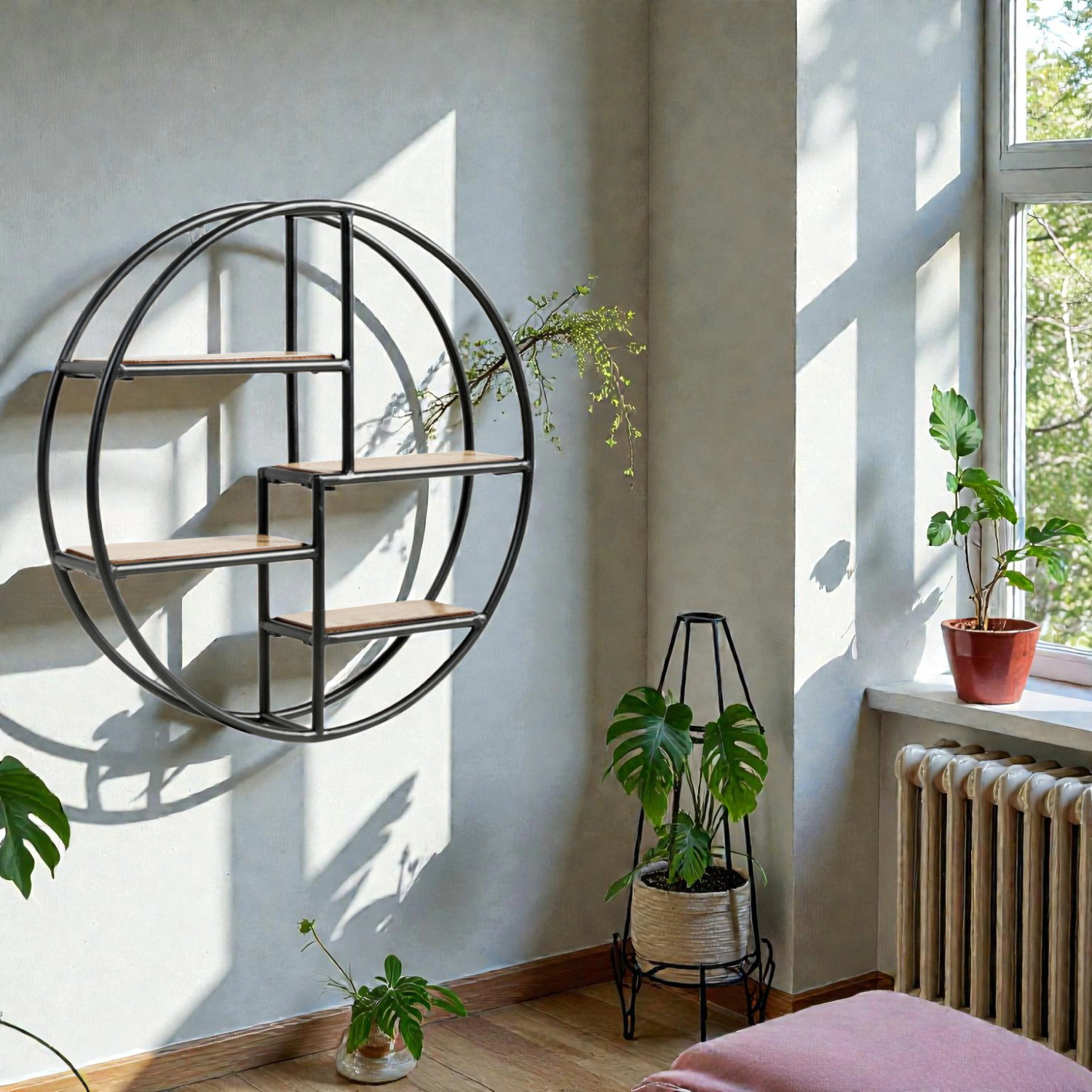 Hivvago Round Wall-Mounted 4-Tier Storage Shelf for Home and Office