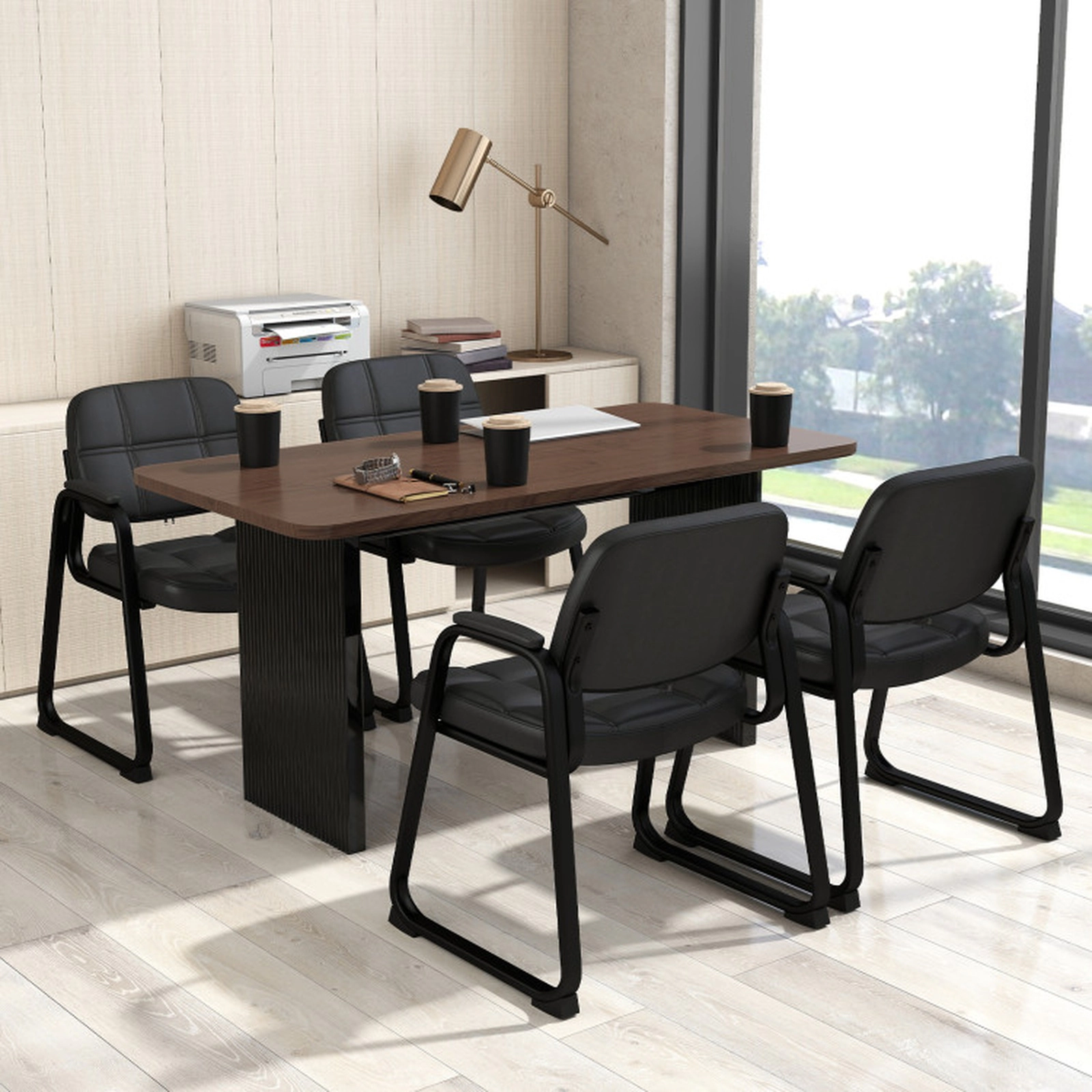 SUGIFT Set of 4 Curved Back PU Leather Waiting Room Guest Chairs 23-in x 22.5-in x 32.5-in 330-lb Capacity Black