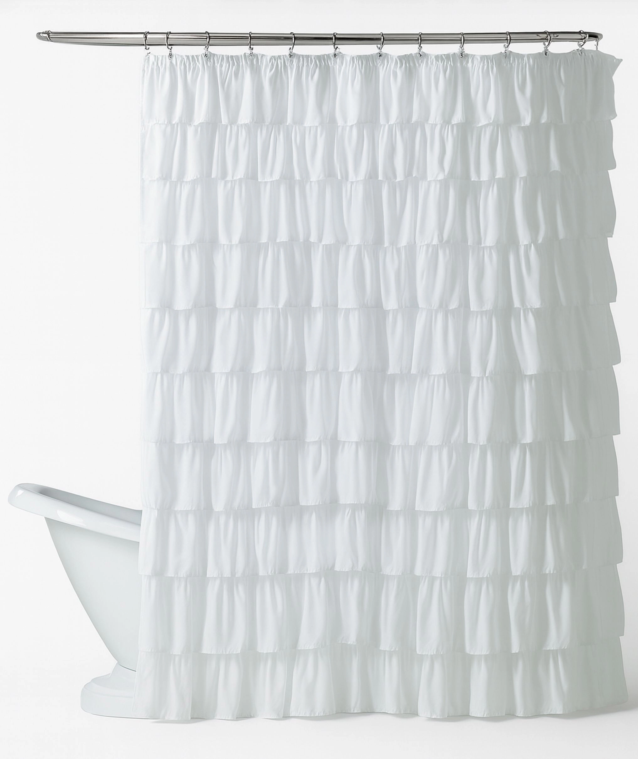 Kate Aurora Shabby Chic Style White Crushed Ruffle Fabric Shower Curtain