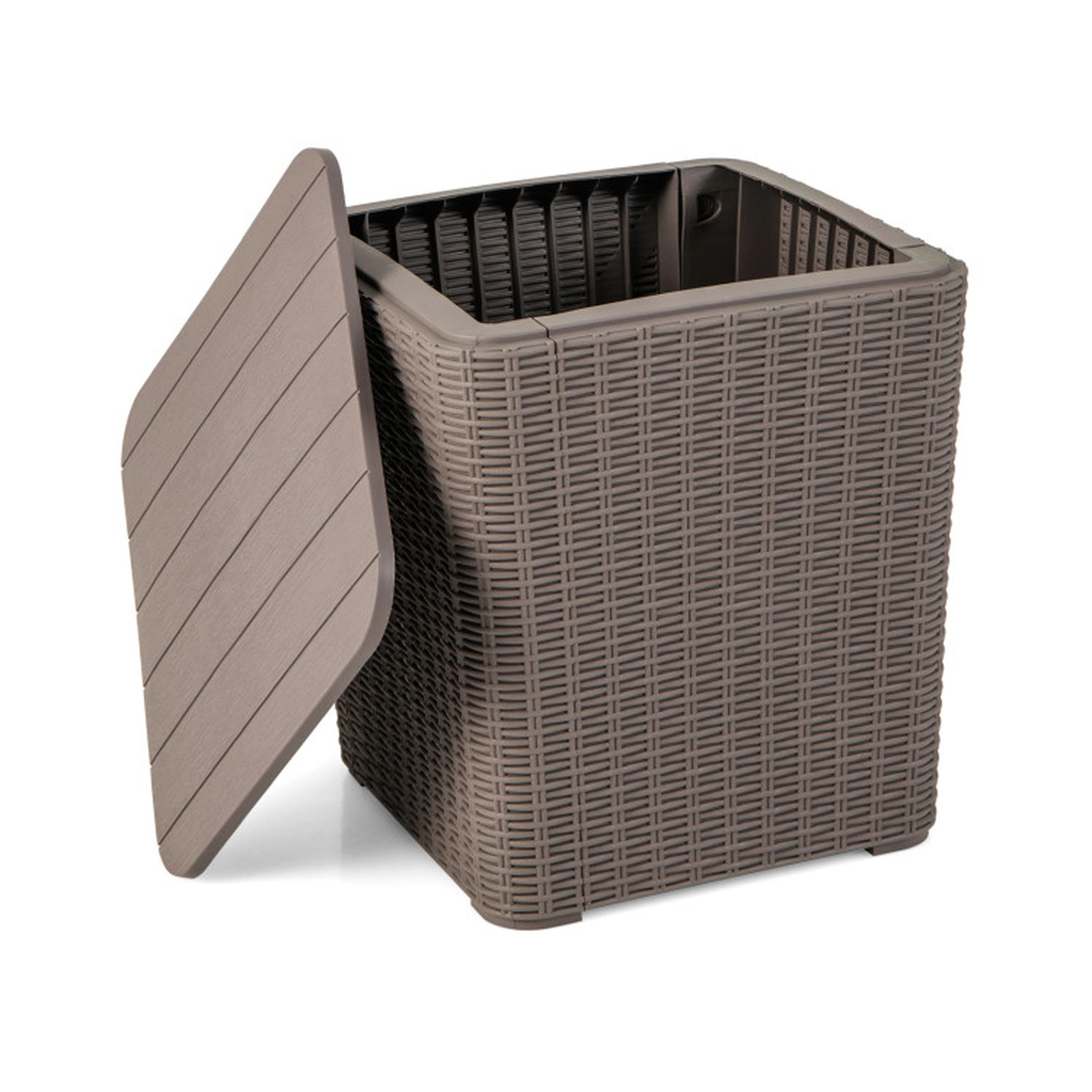 SUGIFT 15-in 330-lb Capacity Coffee Outdoor Resin Storage Side Table with Removable Lid and Wicker Weave