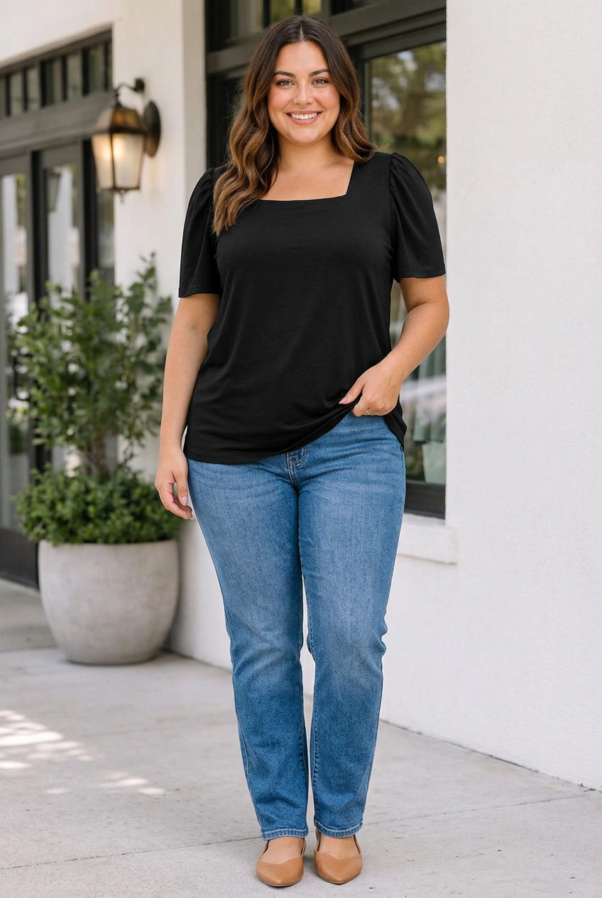 Threaded Pear Kristen Short Sleeve PLUS Top