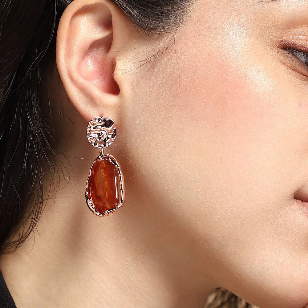 SOHI Women's The Hammered-Amber Drop Earrings - Rose Gold