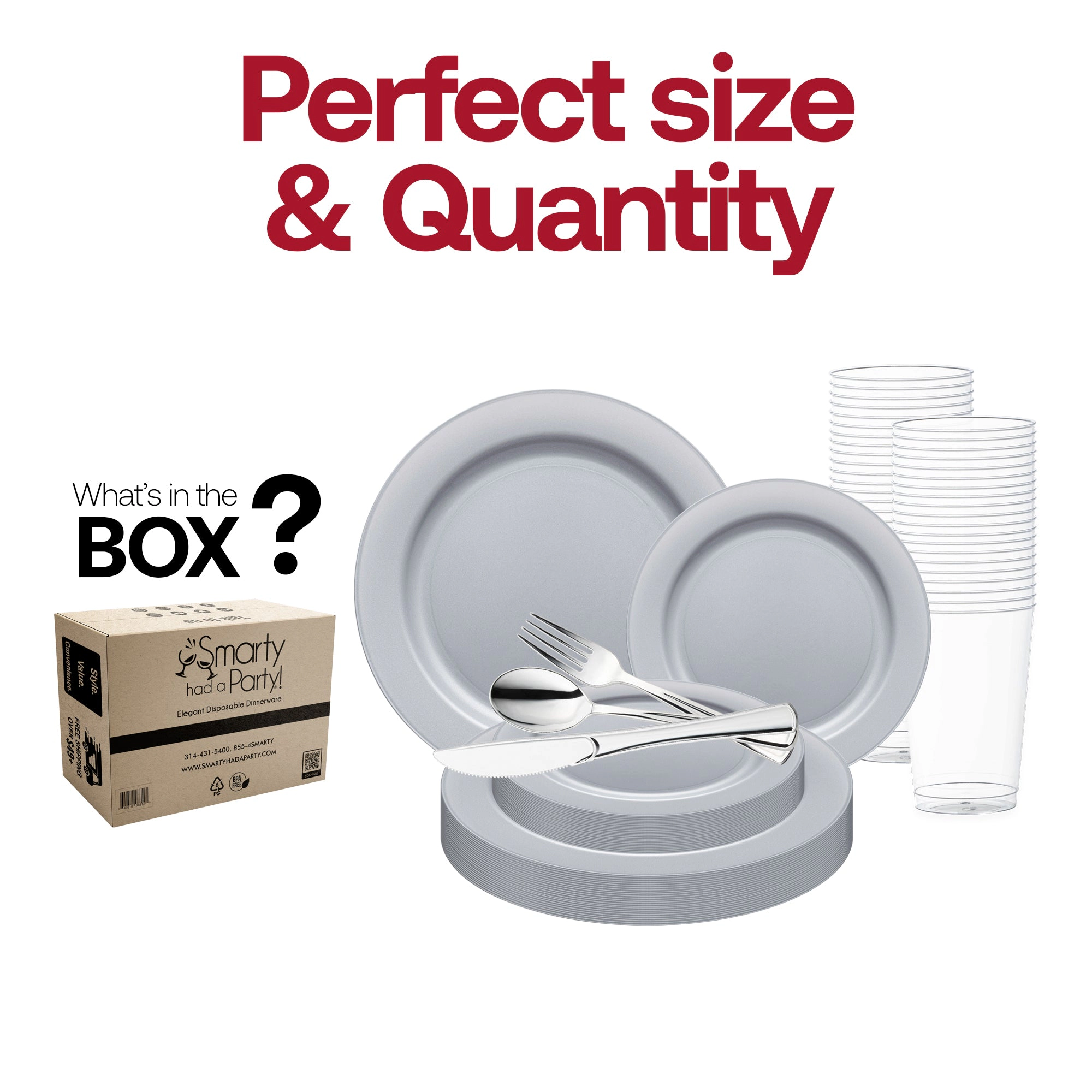 Smarty Had A Party Matte Steel Gray Round Disposable Plastic Wedding Value Set