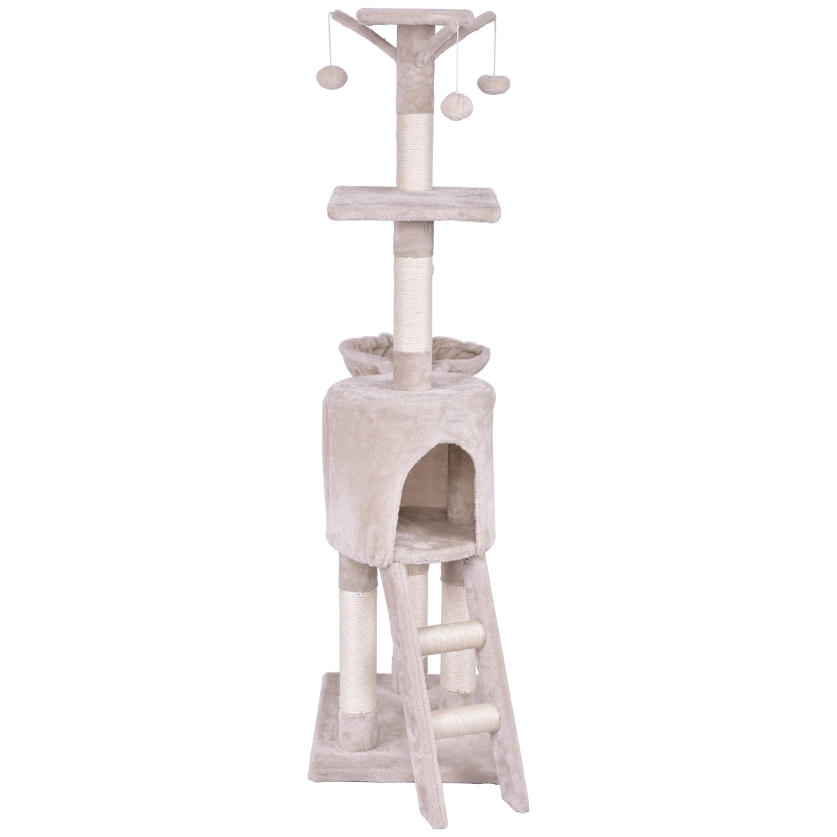 SUGIFT 56 in Cat Play Tree Beige with Condo Scratching Posts and Climbing Ladder
