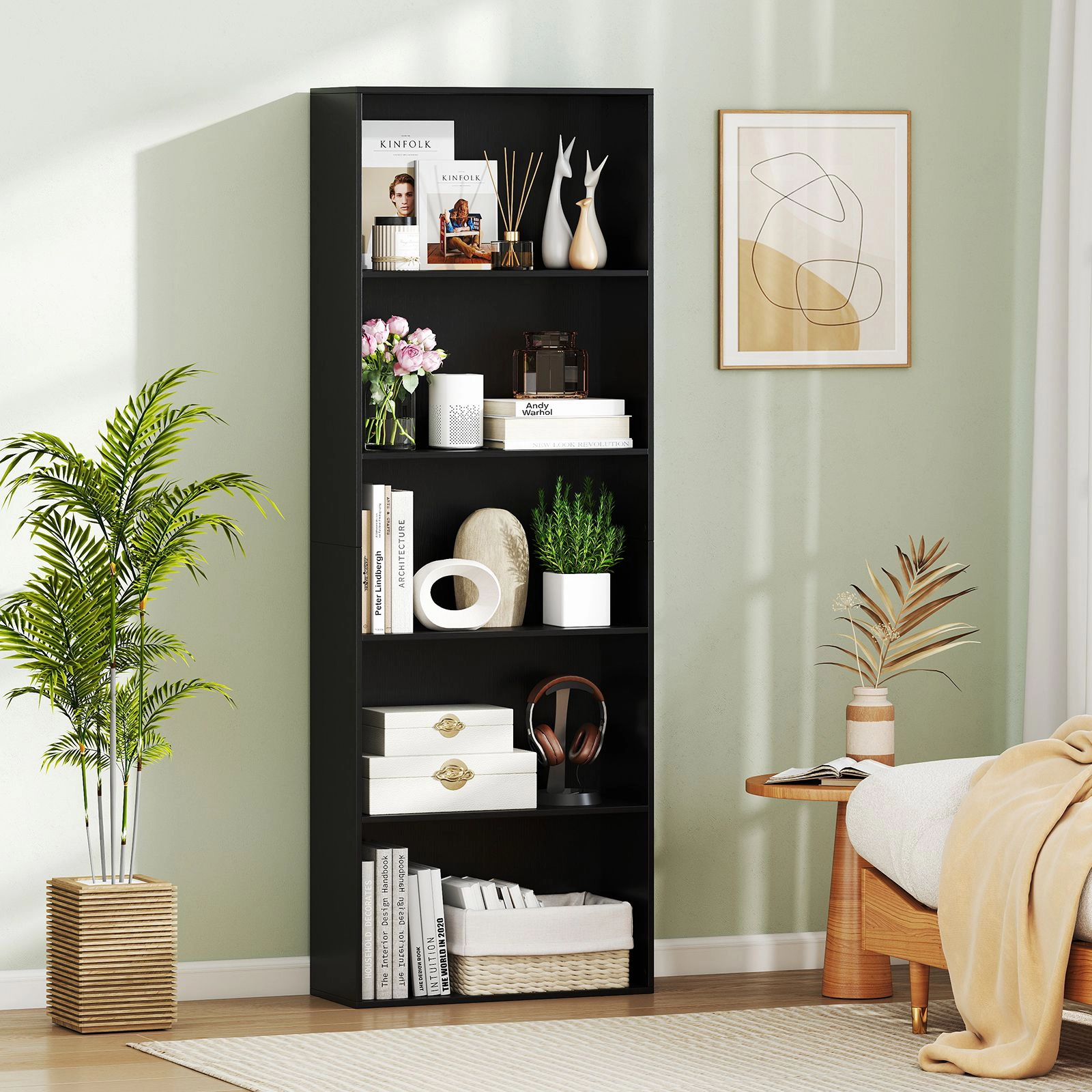 SlickBlue Unisex Tall Storage Bookshelf with 5 Display Shelves