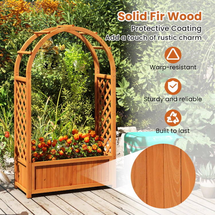 Hivvago Raised Garden Bed with Lattice Trellis Ached Roof Wooden Elevated Planter Box-Brown