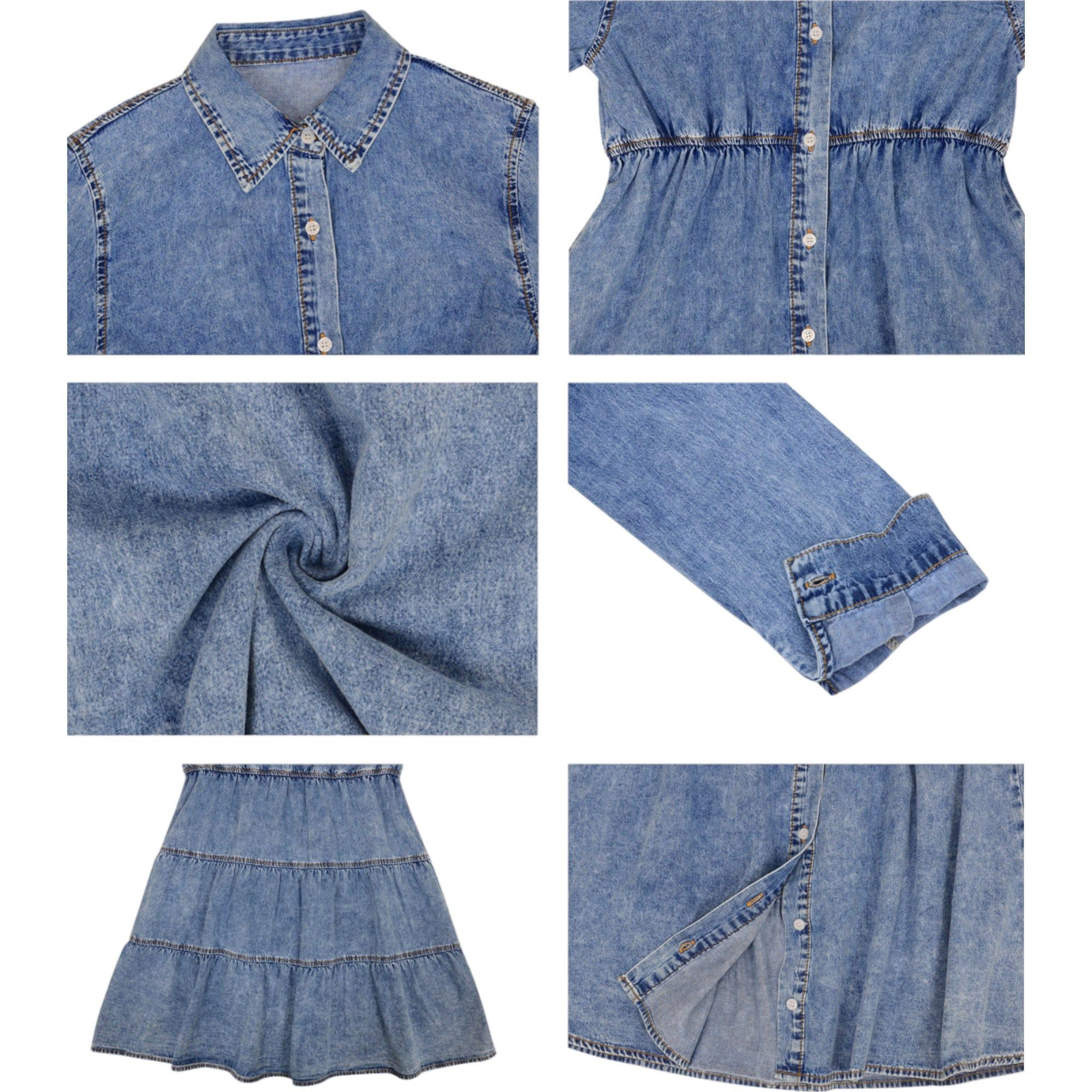 Anna-Kaci Women's Button Front Tiered Denim Shirt Dress