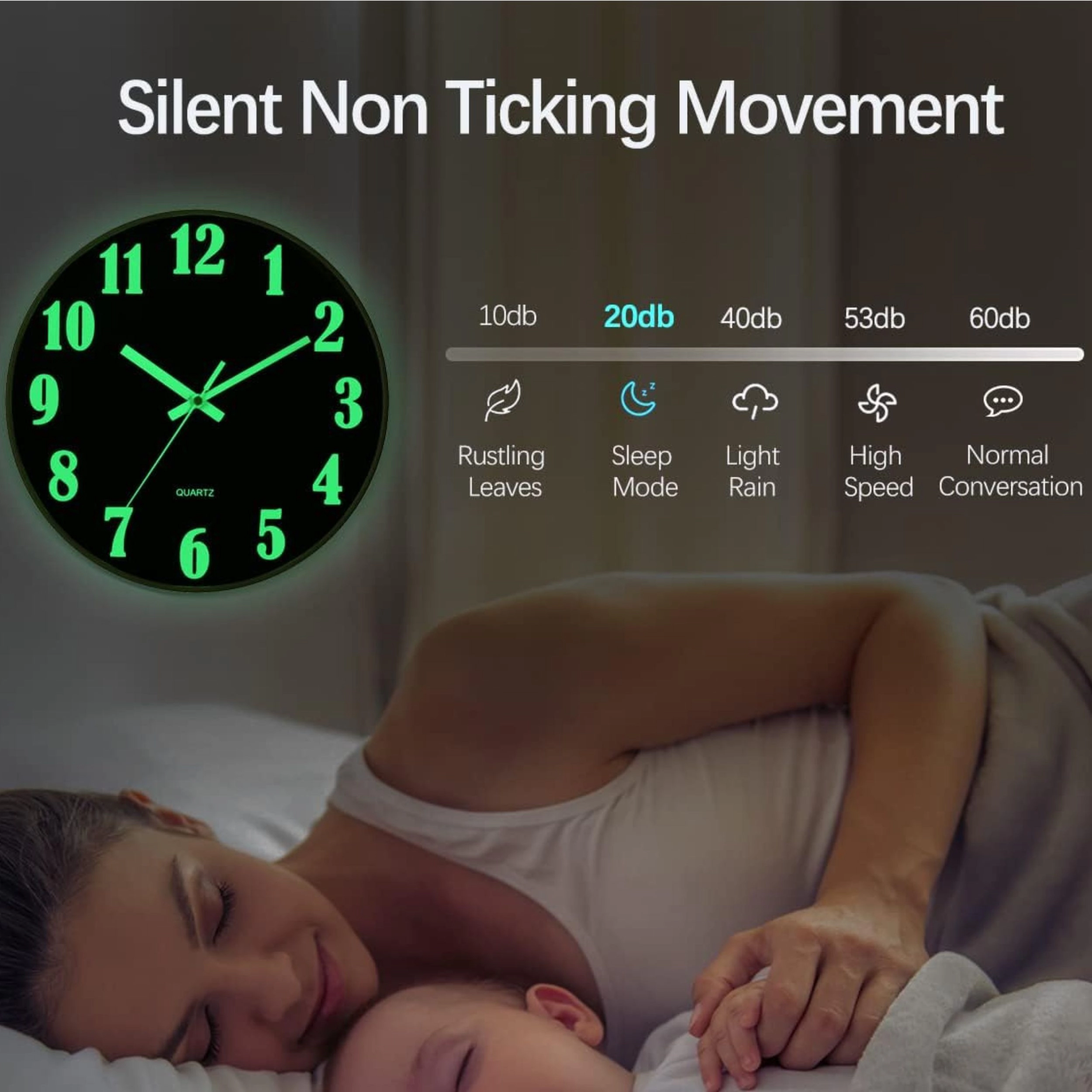 Stock Preferred 12 Inch Glow in the Dark Silent Wall Clock Battery Operated Modern Clock