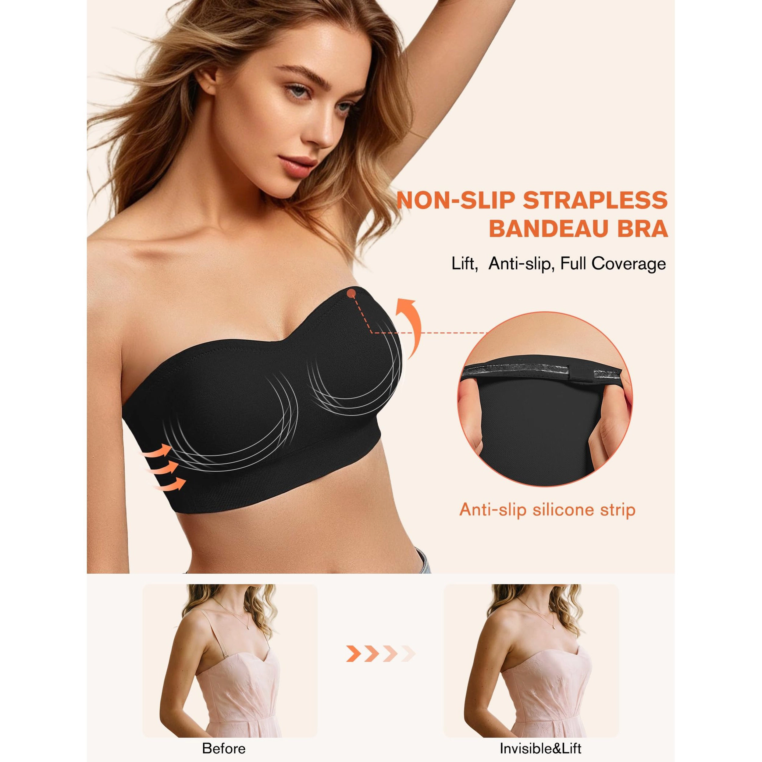 Avidlove Women's Seamless Wireless Padded Convertible Strapless Bandeau Bra