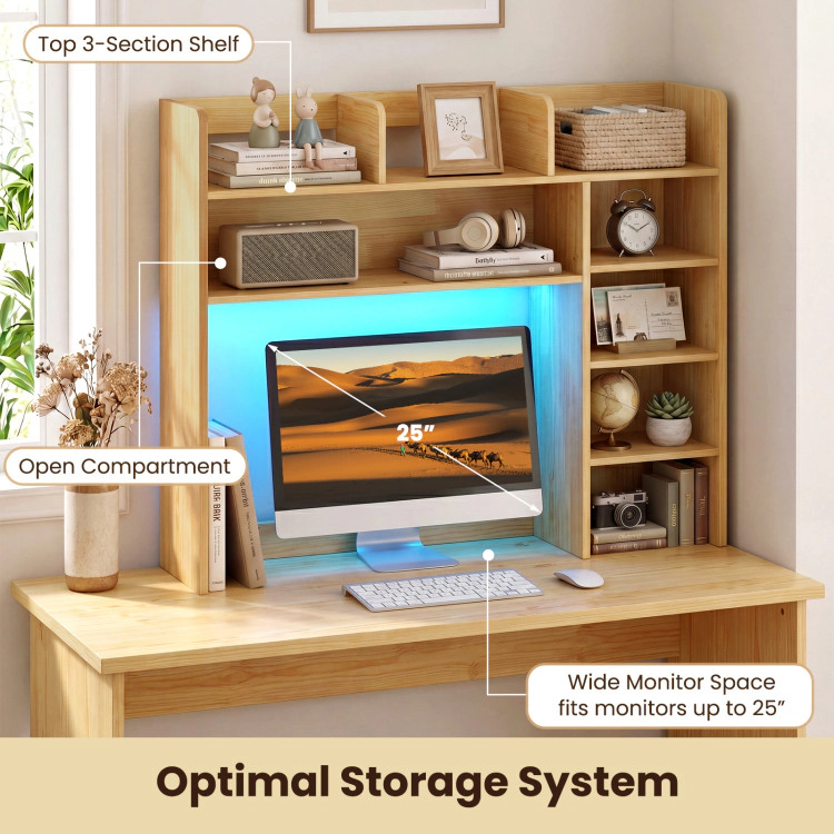 Hivvago Desktop Bookshelf with LED Lights 35.5 inch Desk Hutch Storage Organizer