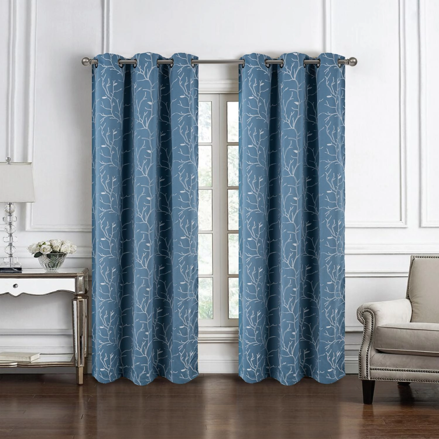 RT Designer Collection Luciana Embroidered Blackout Luxurious Decorative Grommet Curtain Panel 54" x 90" Wedgwood