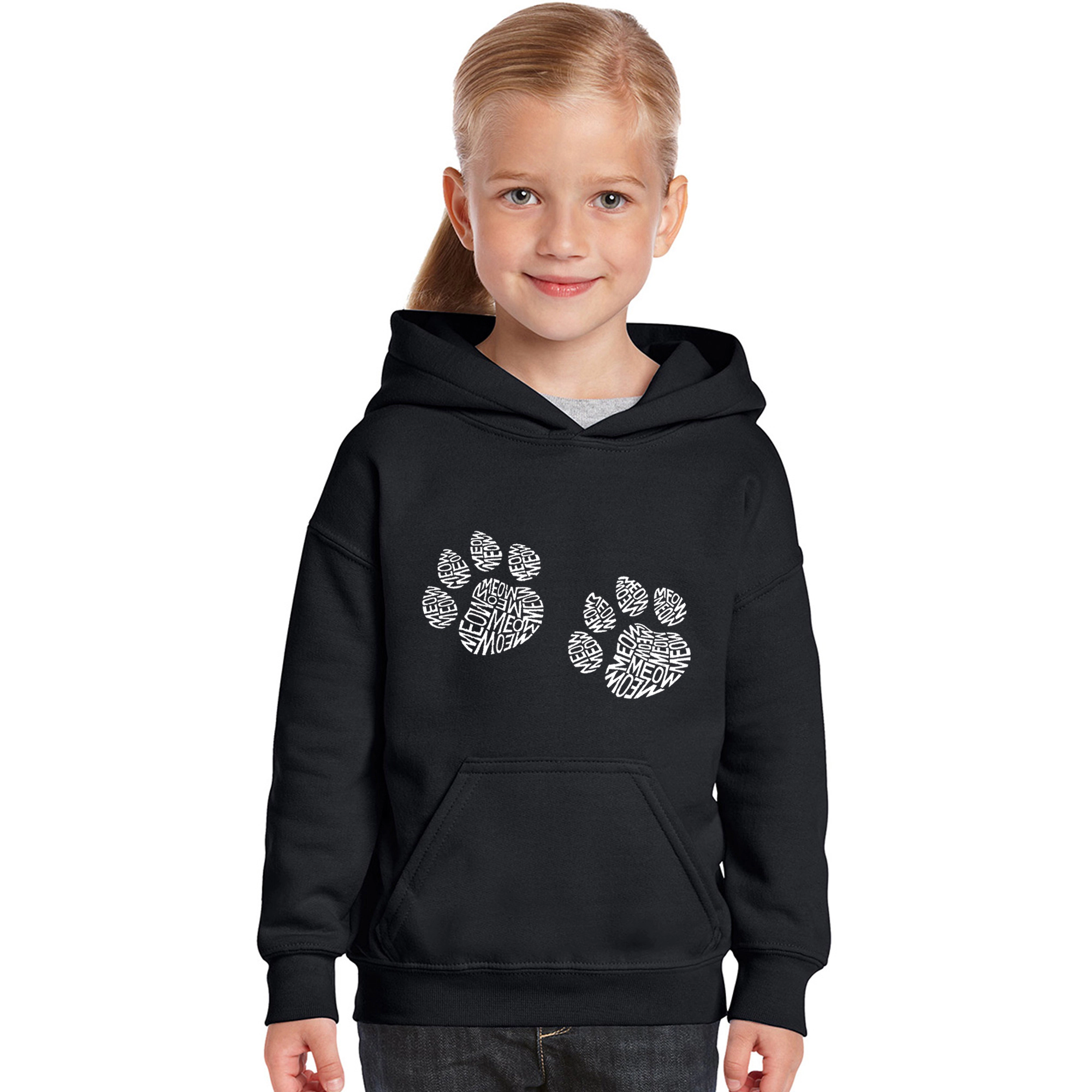 LA Pop Art Girls Word Hoodie - Meow Cat Prints