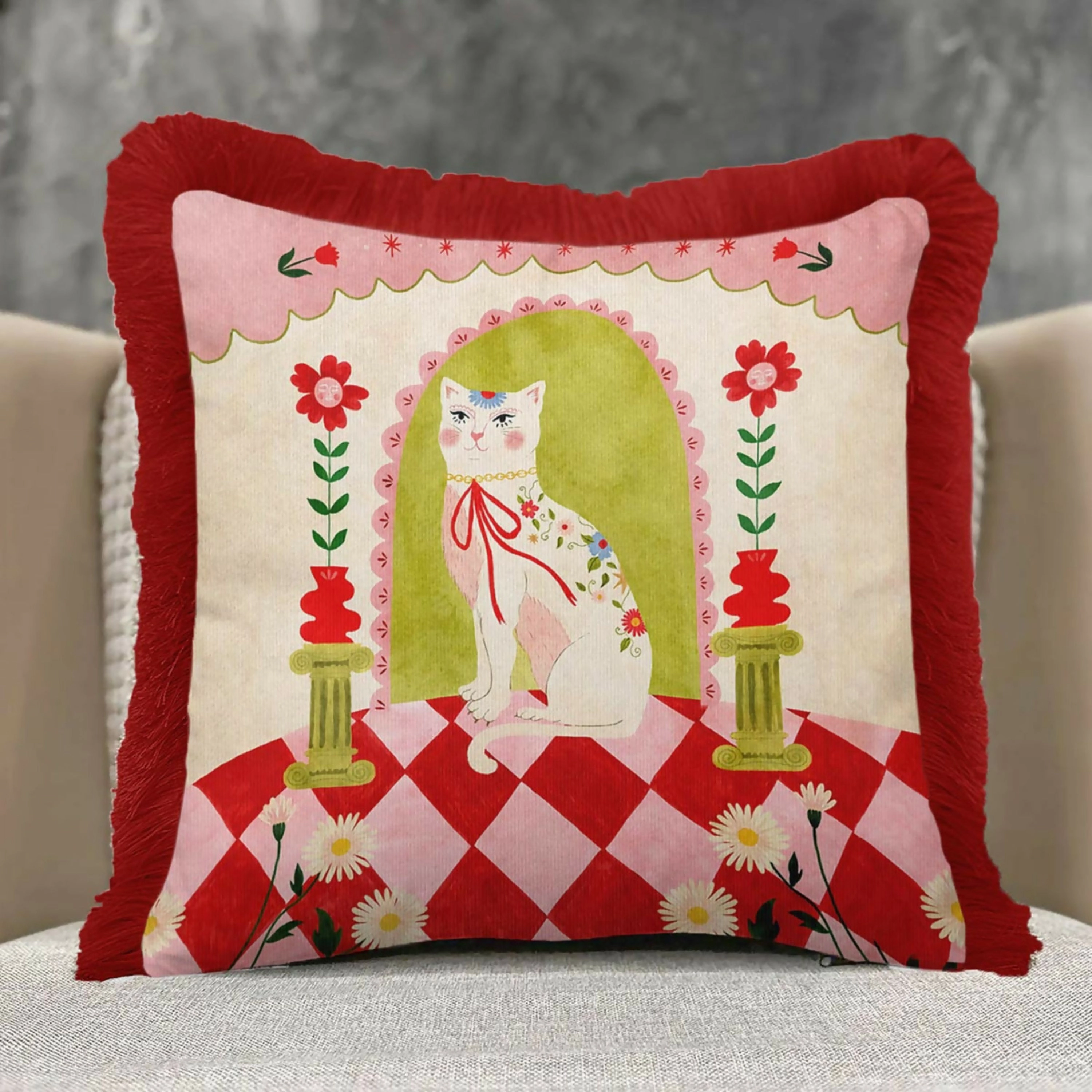 Wear Sierra Cat Fringed  Set of 2 Throw Pillow Cover