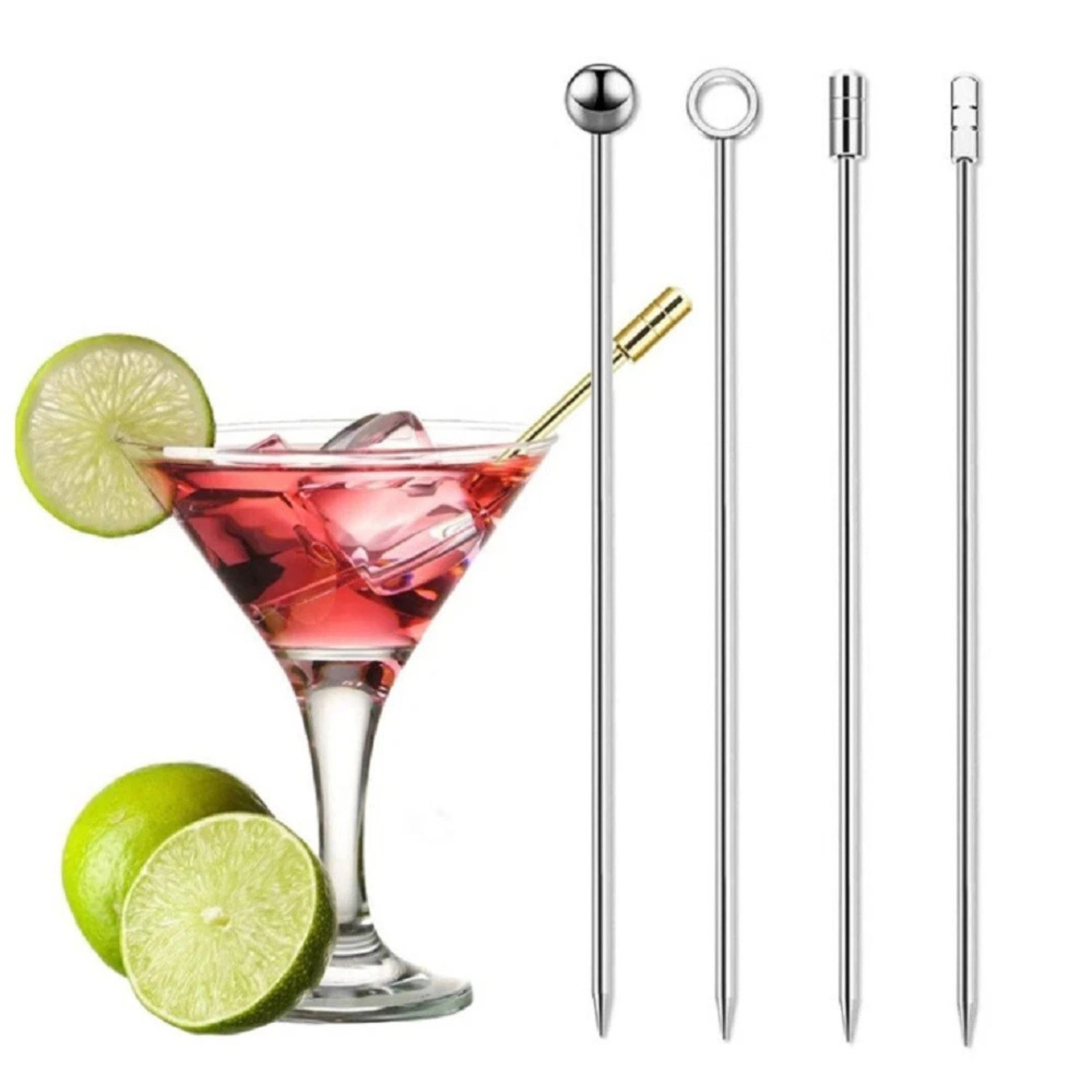 Home Collection Pack of 8 Stainless Steel Cocktail Picks Reusable Martini Garnish Skewers