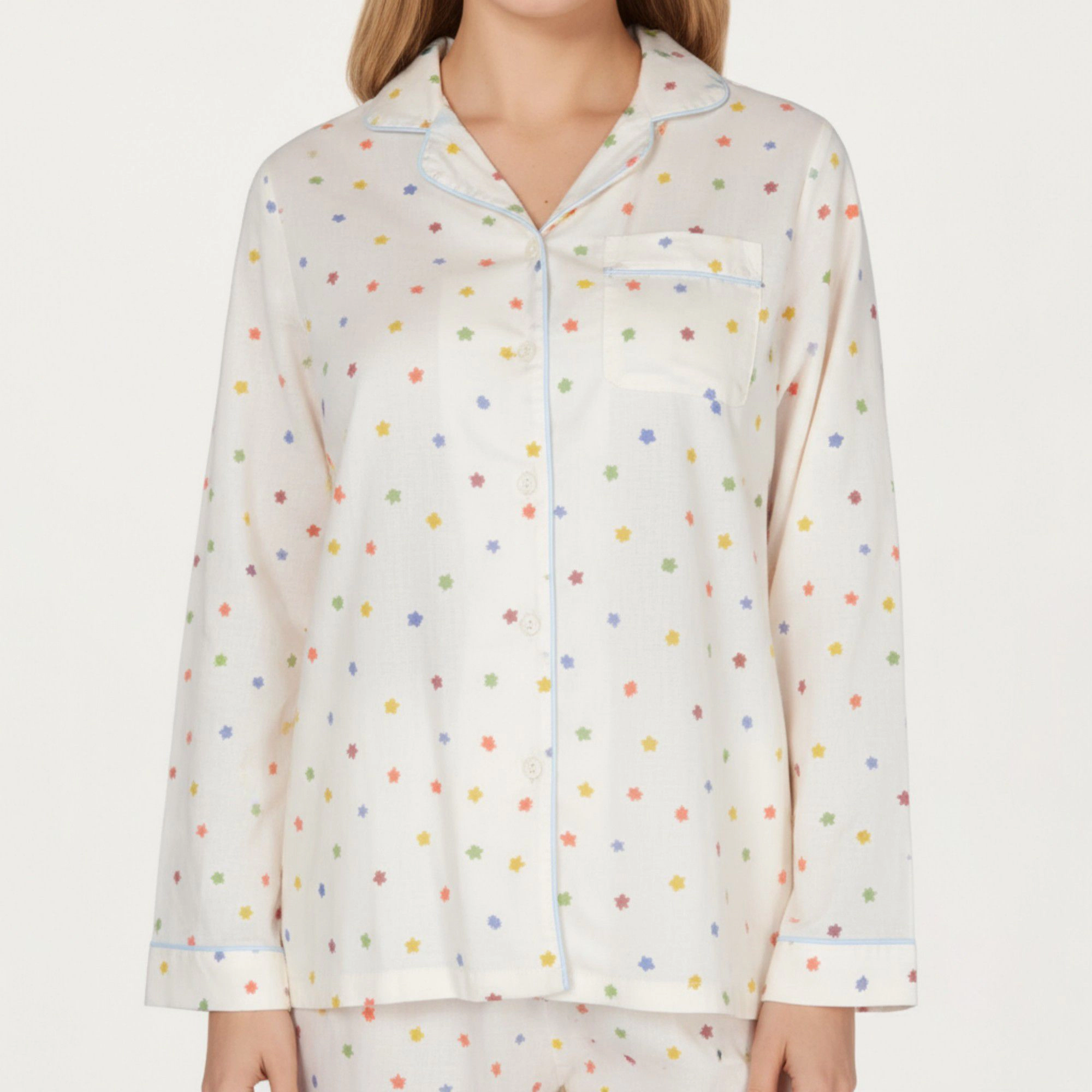 Anna-Kaci Women's 2-Piece Polka Dot Print Button Up Long Sleeve Pajama Top and Matching Pants